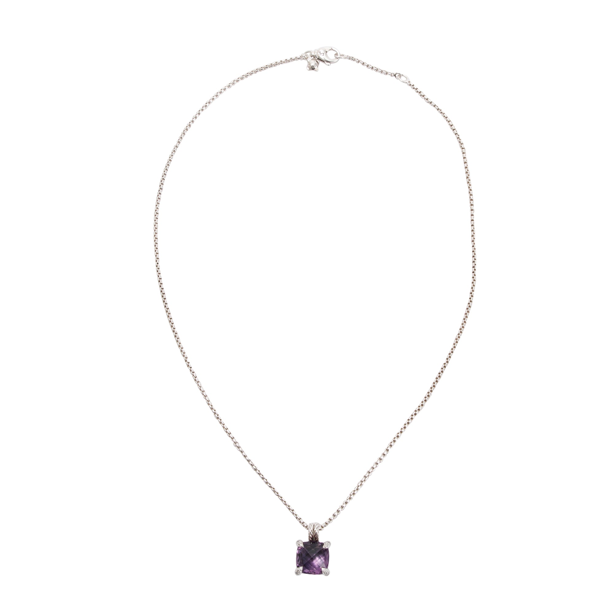 David Yurman Sterling Silver 11 MM Chatelaine Pendant Necklace with Amethyst & Pave Diamonds
