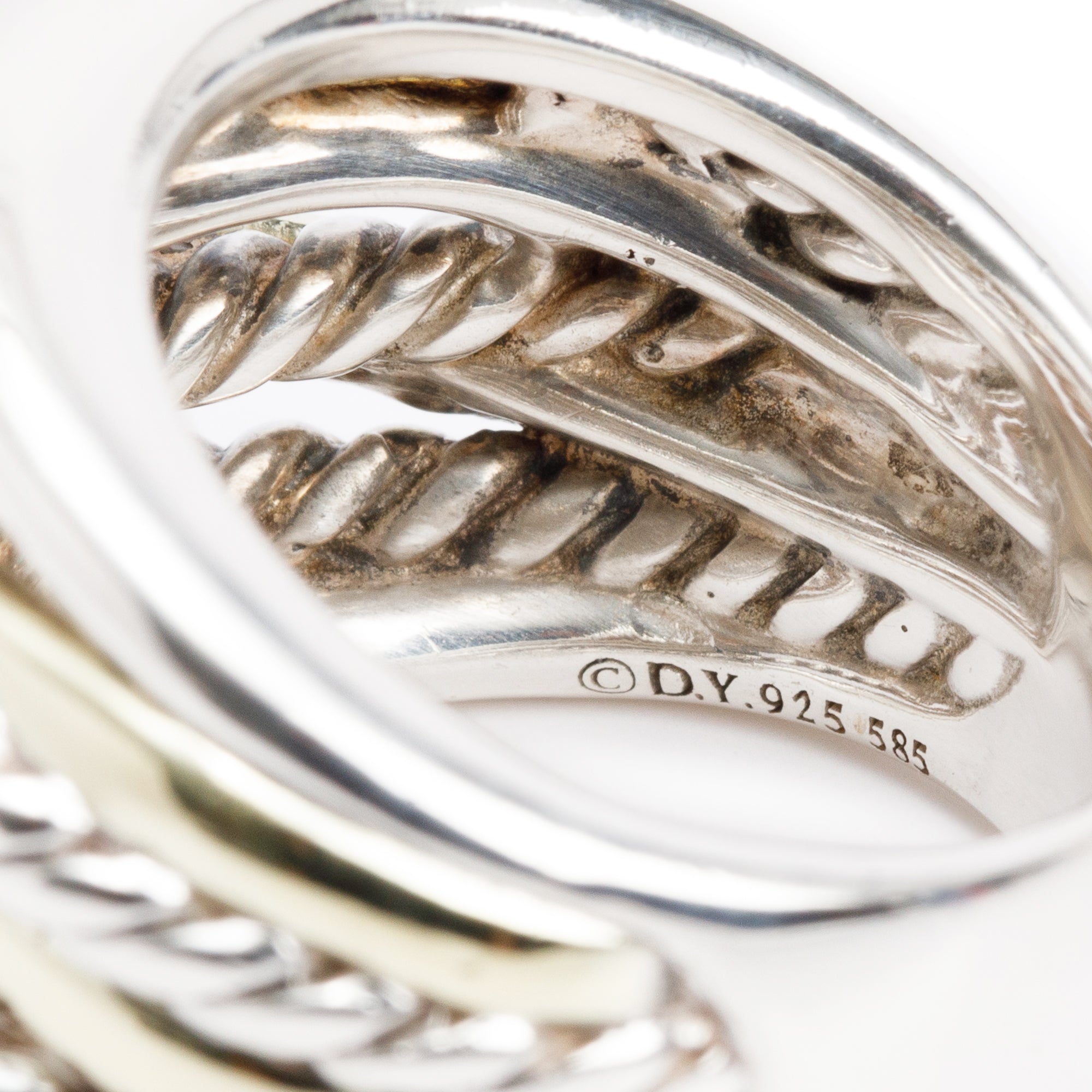 David Yurman Sterling Silver & 14k Yellow Gold 17 MM Crossover Ring, Size 6.5