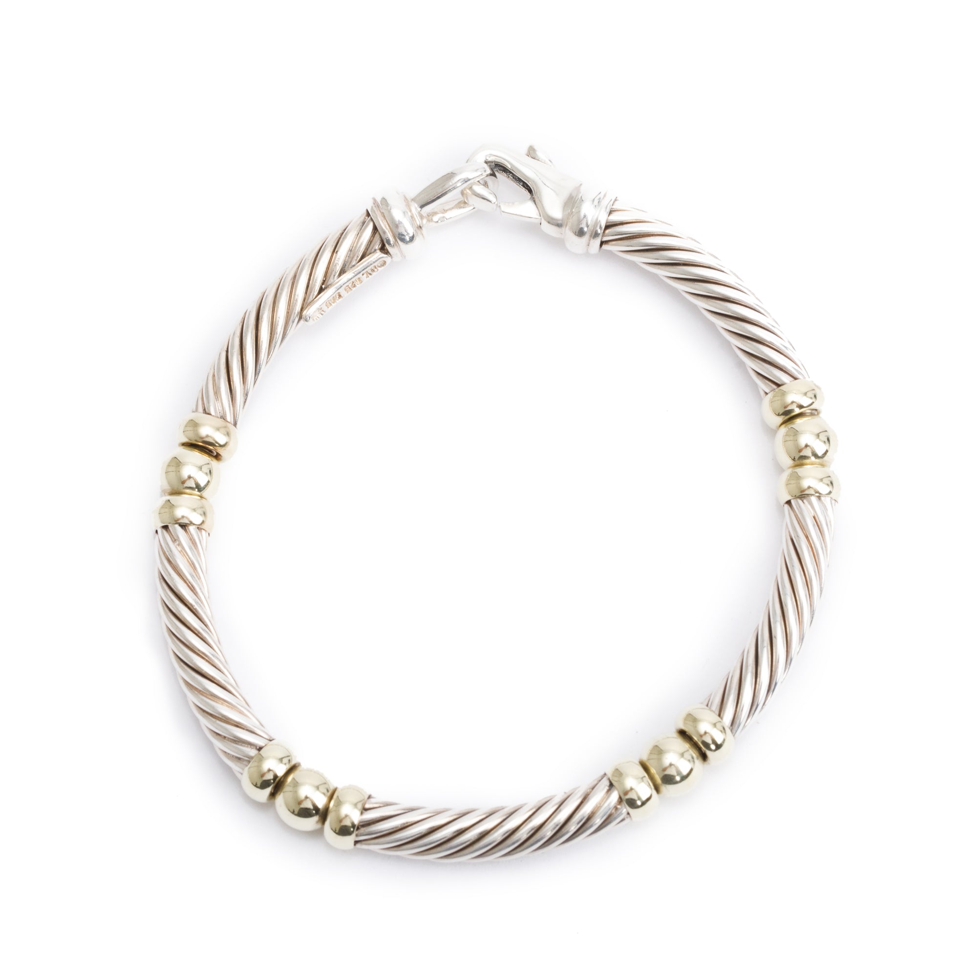 David Yurman Sterling Silver & 14k Yellow Gold 5 MM Metro Cable Station Bracelet