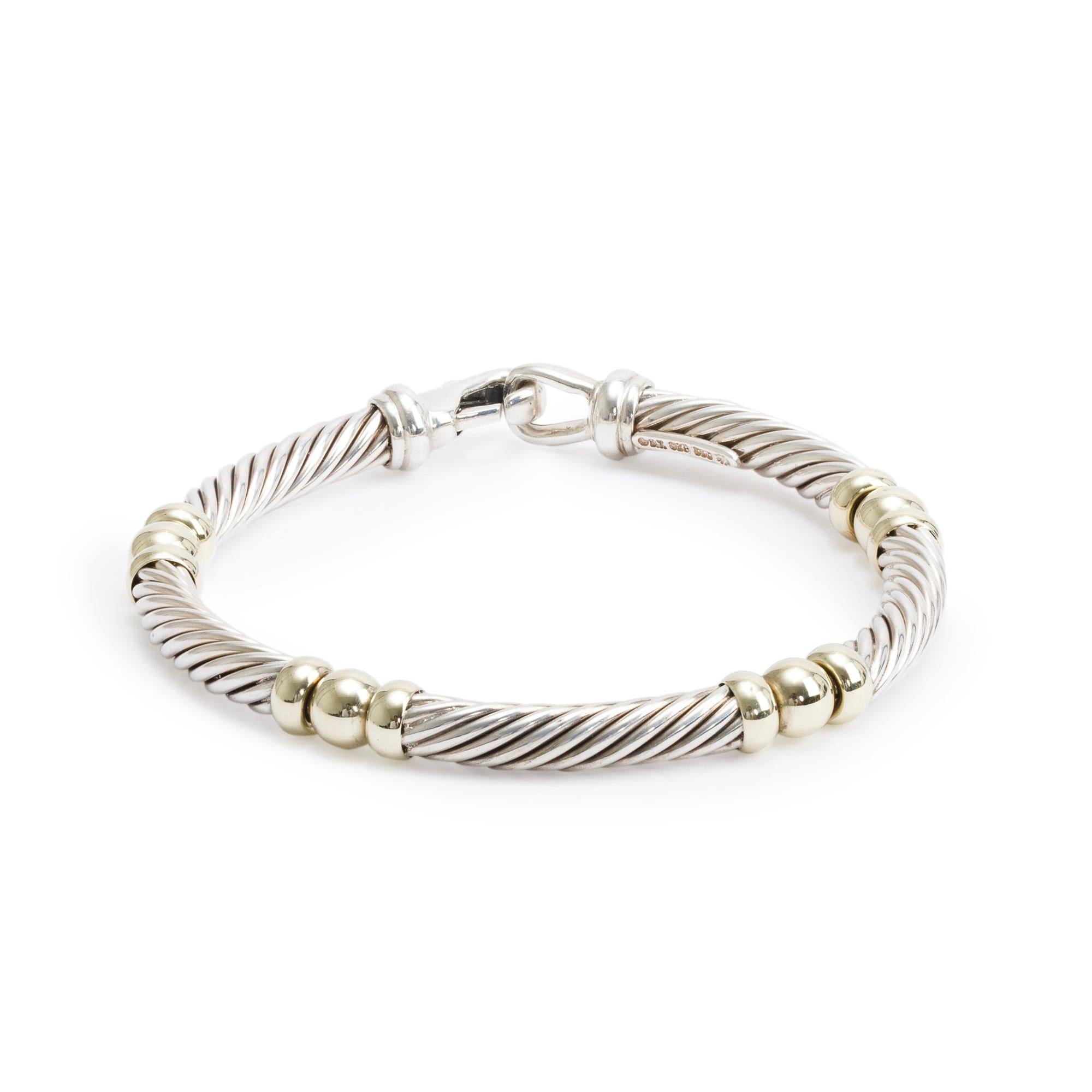 David Yurman Sterling Silver & 14k Yellow Gold 5 MM Metro Cable Station Bracelet