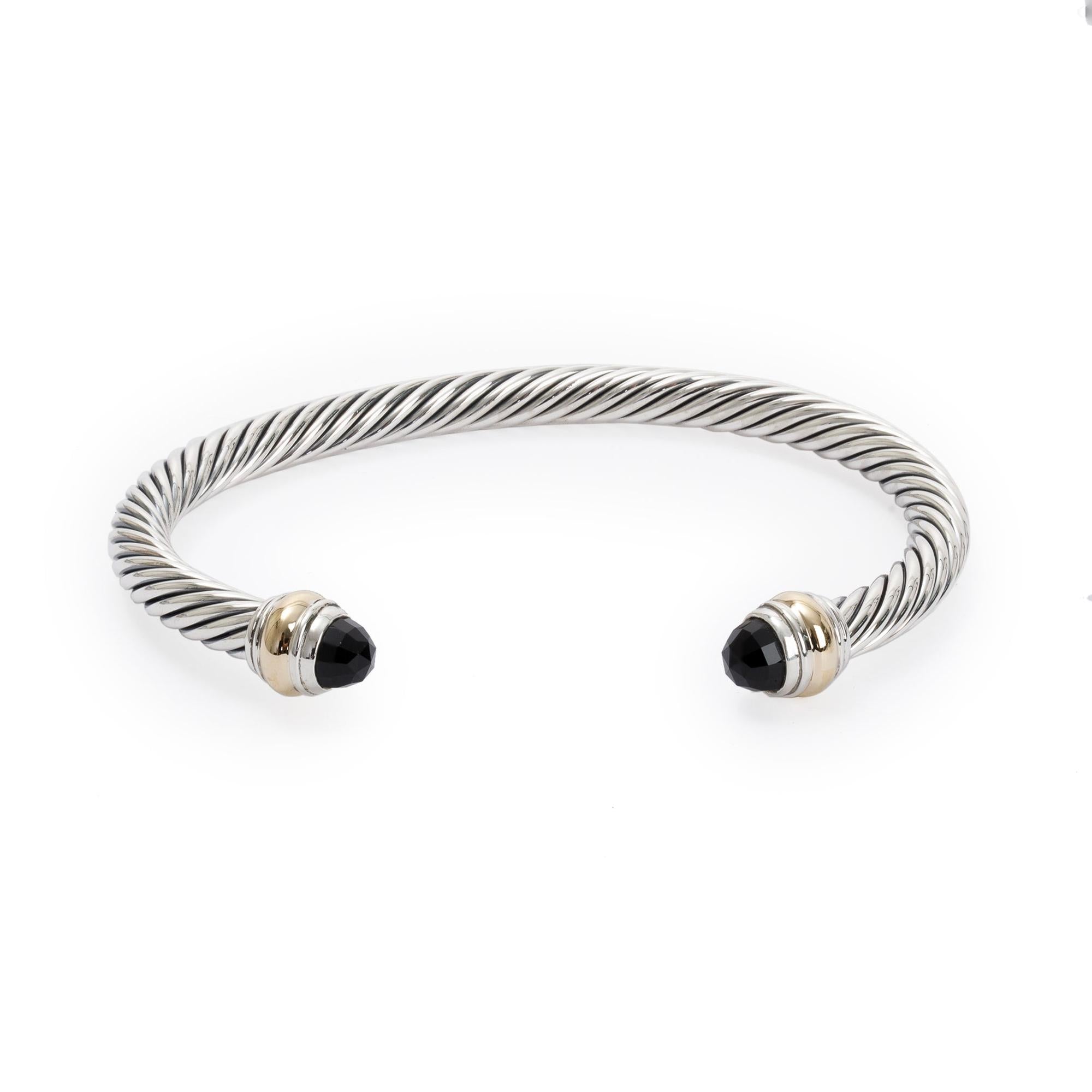 David Yurman Sterling Silver & 14k Yellow Gold 5MM Cable Classics Bracelet with Black Onyx