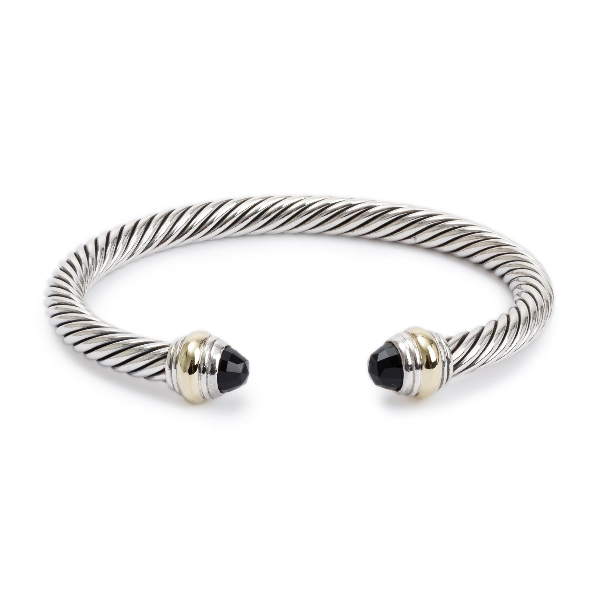 David Yurman Sterling Silver & 14k Yellow Gold 5MM Cable Classics Bracelet with Black Onyx