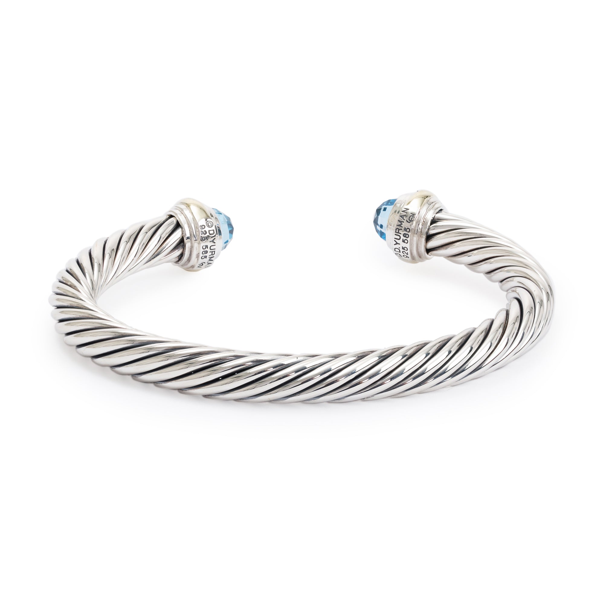 David Yurman Sterling Silver & 14k Yellow Gold 7 MM Cable Classics Bracelet with Blue Topaz