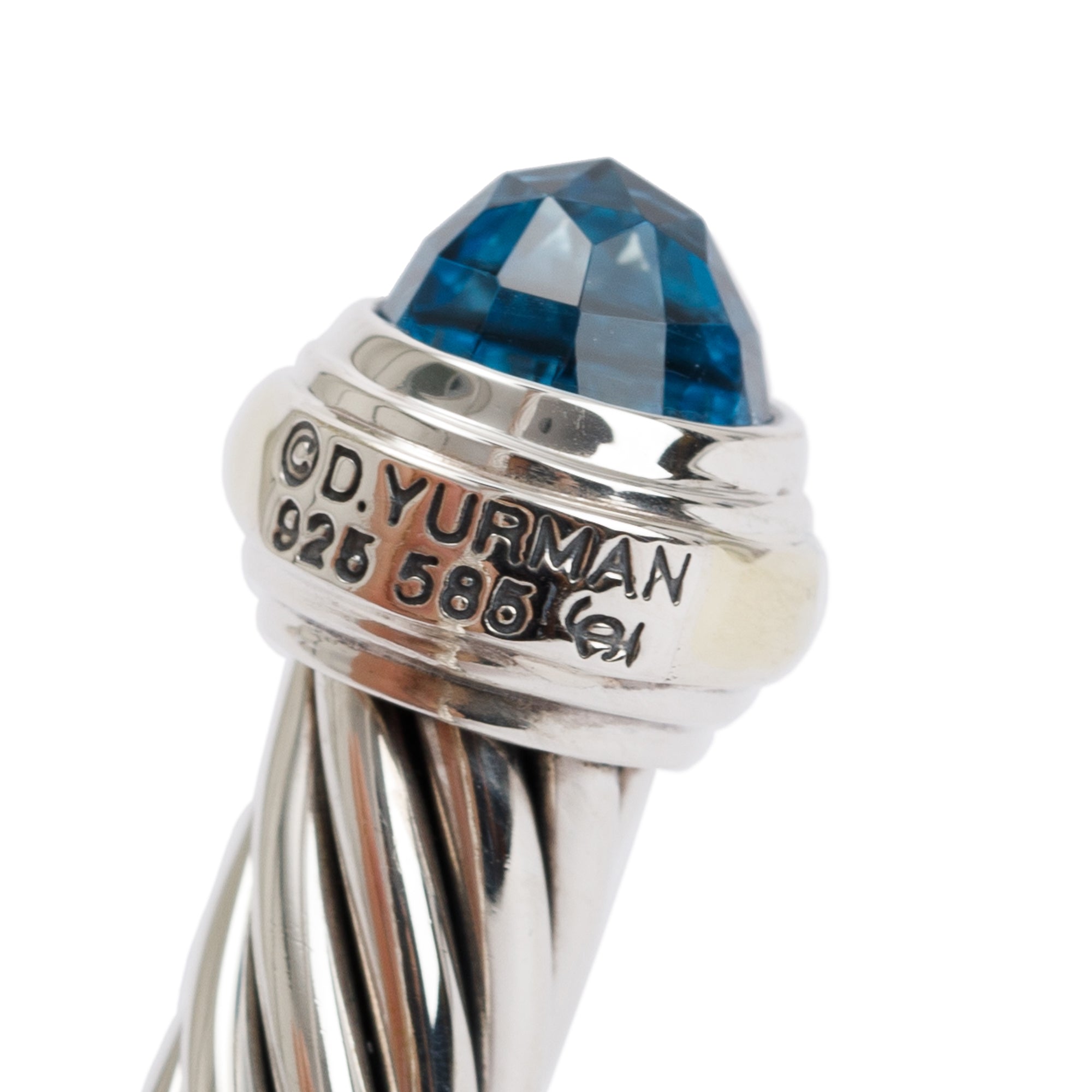 David Yurman Sterling Silver & 14k Yellow Gold 7 MM Cable Classics Bracelet with Blue Topaz