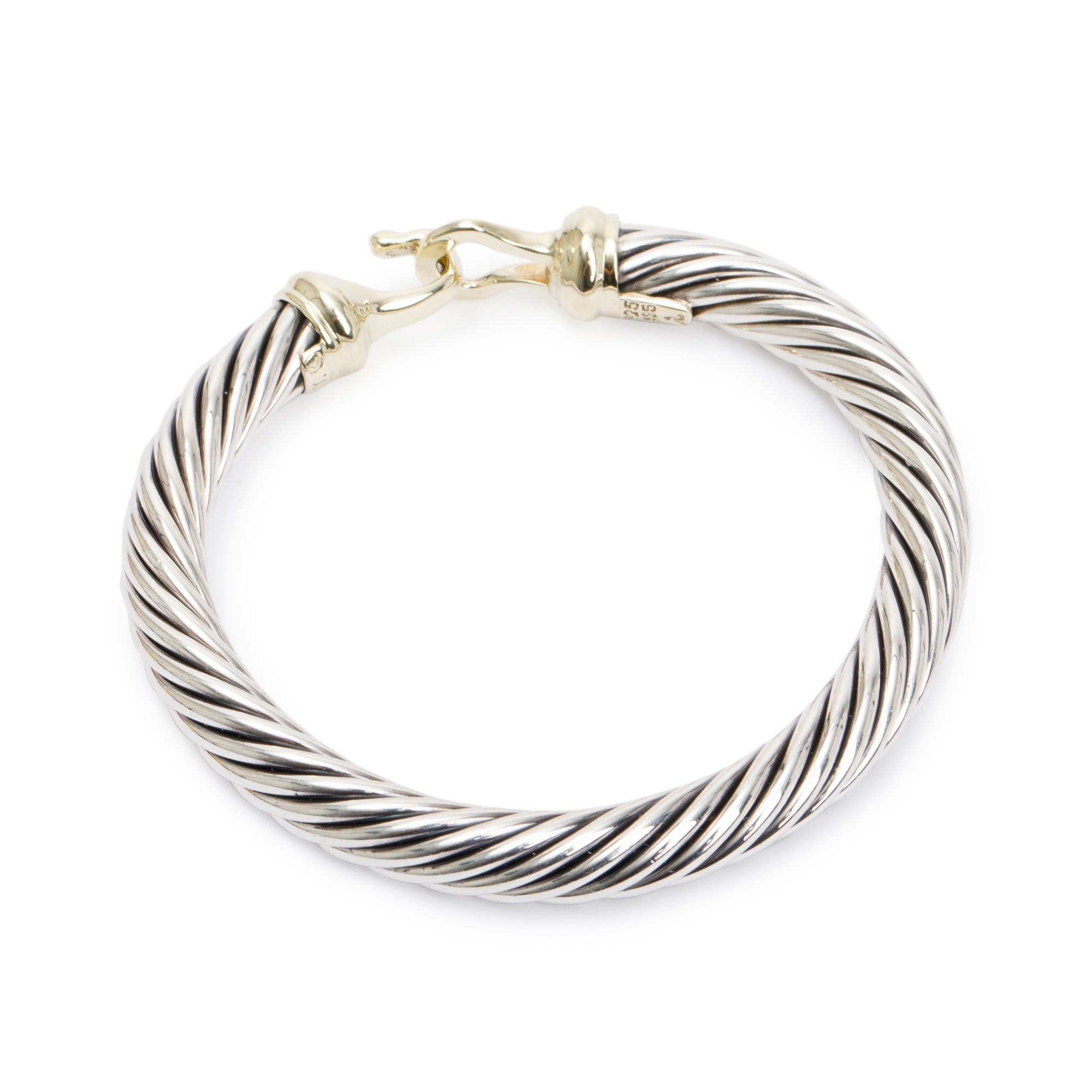 David Yurman Sterling Silver & 14k Yellow Gold 7MM Cable Buckle Bracelet