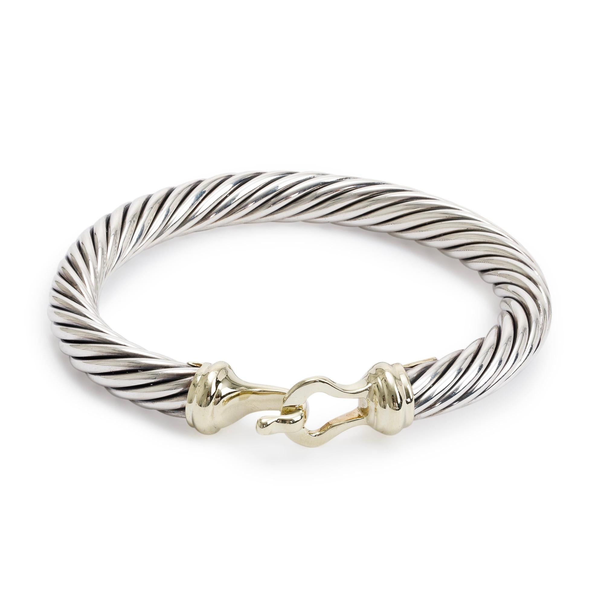 David Yurman Sterling Silver & 14k Yellow Gold 7MM Cable Buckle Bracelet
