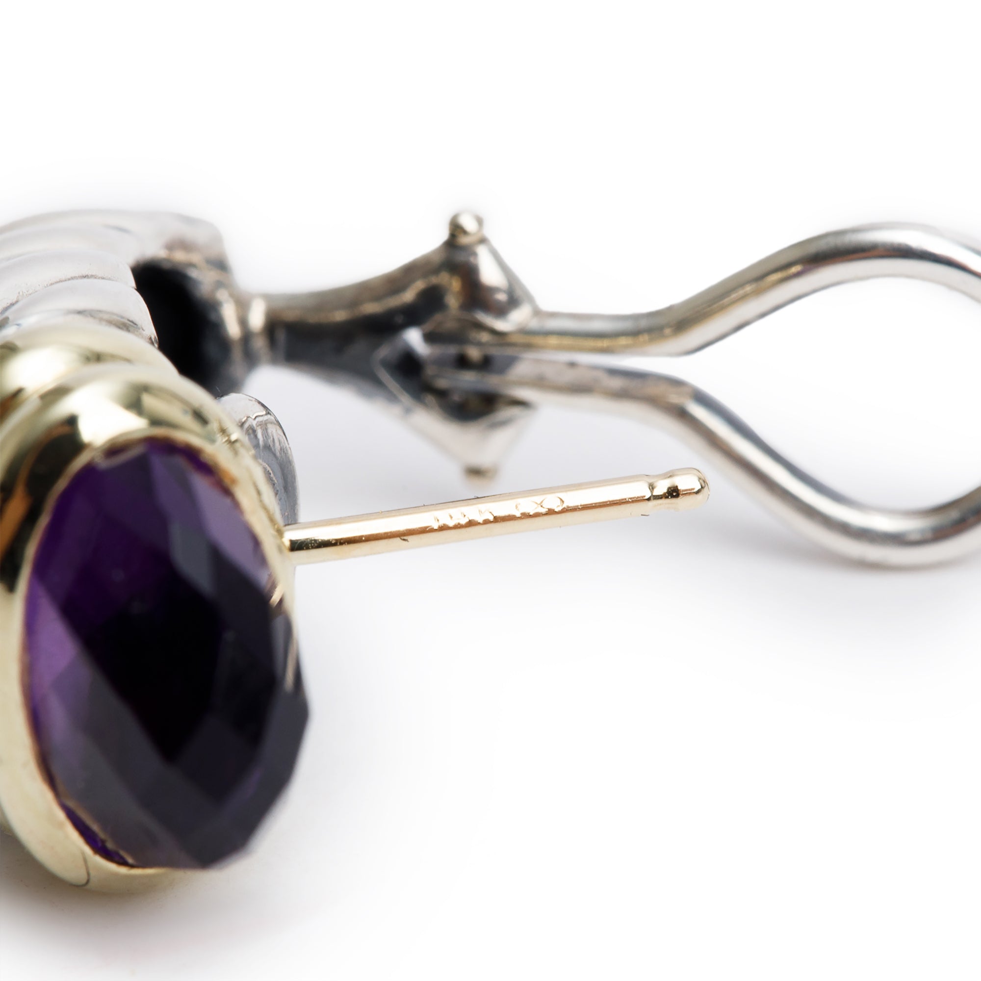 David Yurman Sterling Silver & 14k Yellow Gold Amethyst Shrimp Earrings