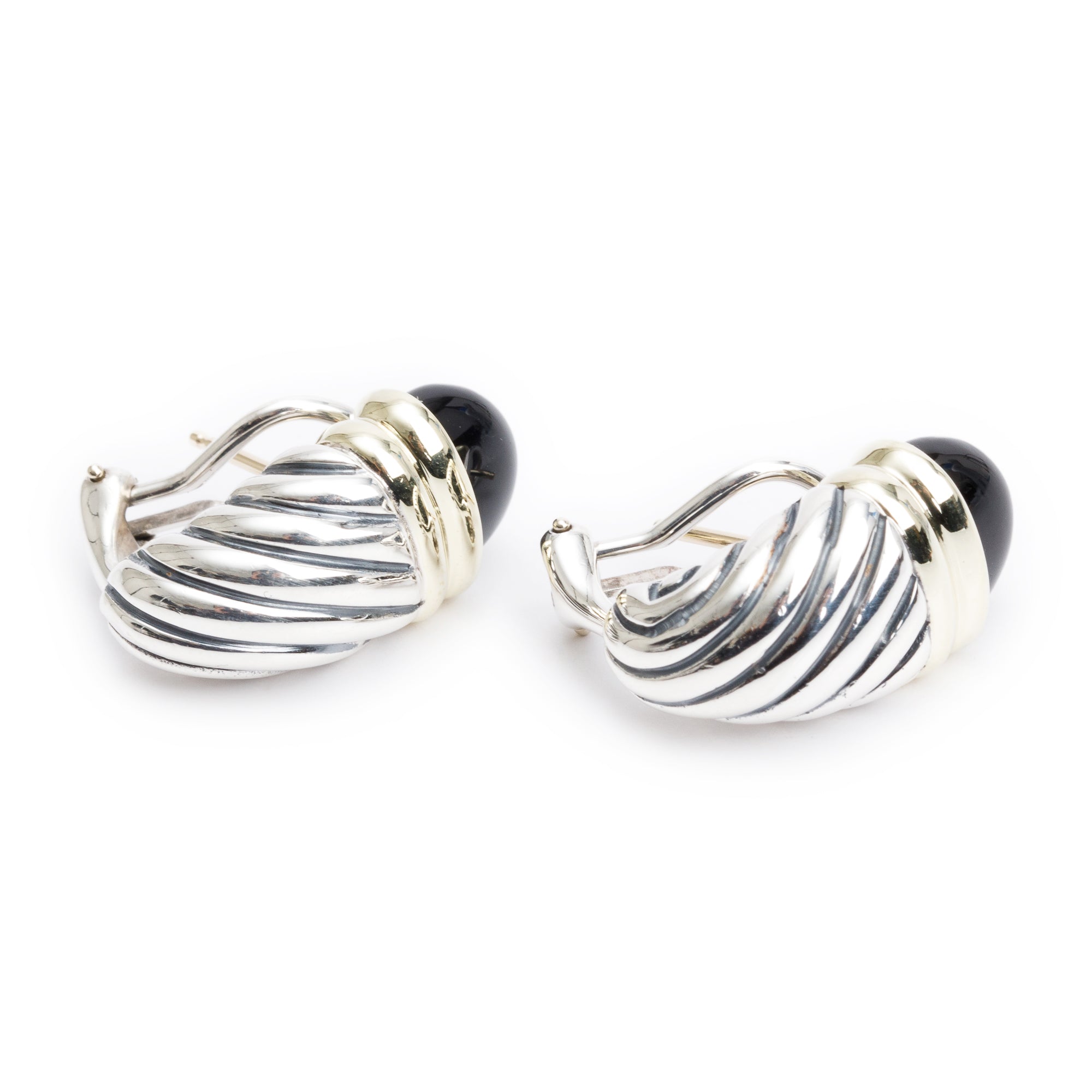 David Yurman Sterling Silver & 14k Yellow Gold Black Onyx Cable Shrimp Earrings