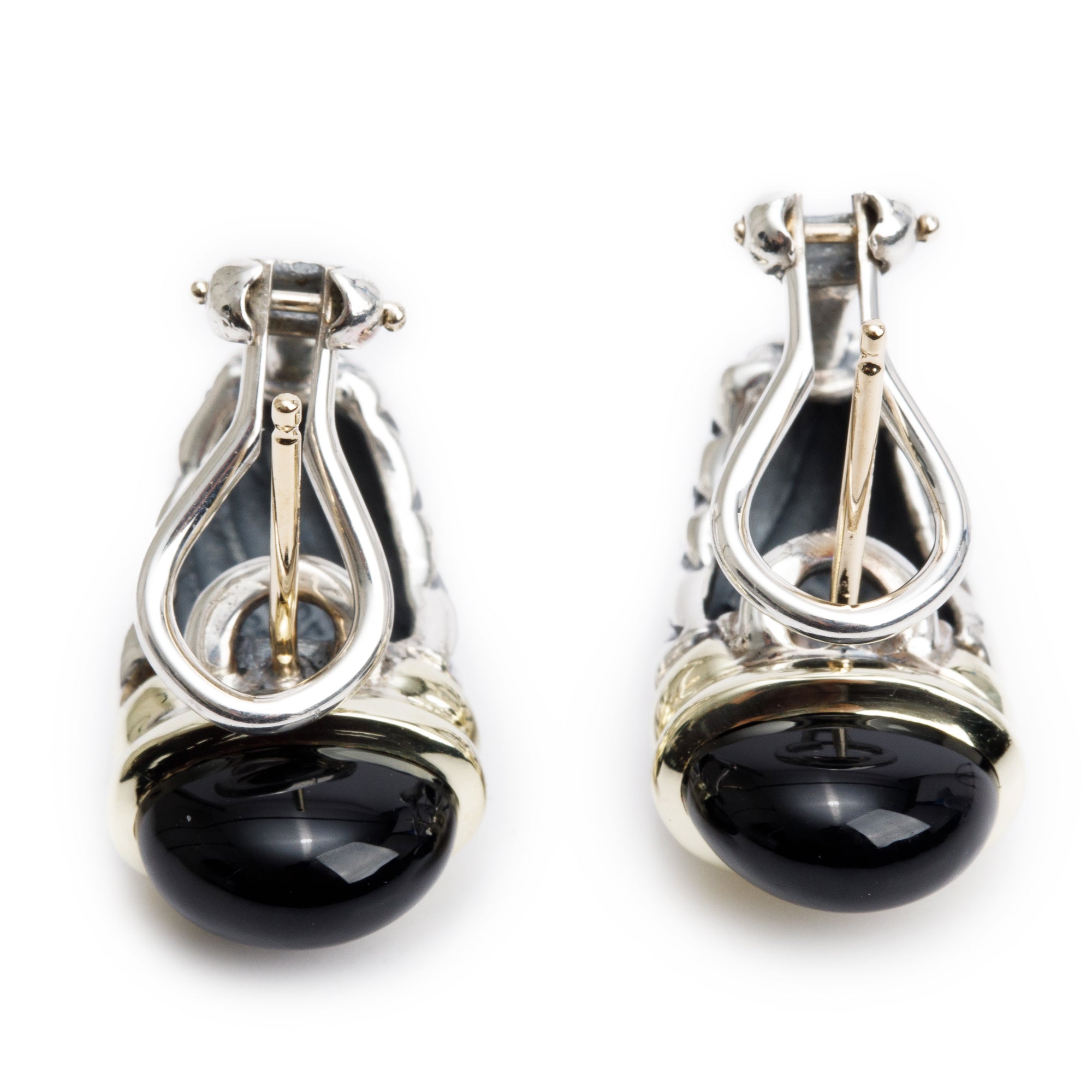 David Yurman Sterling Silver & 14k Yellow Gold Black Onyx Cable Shrimp Earrings