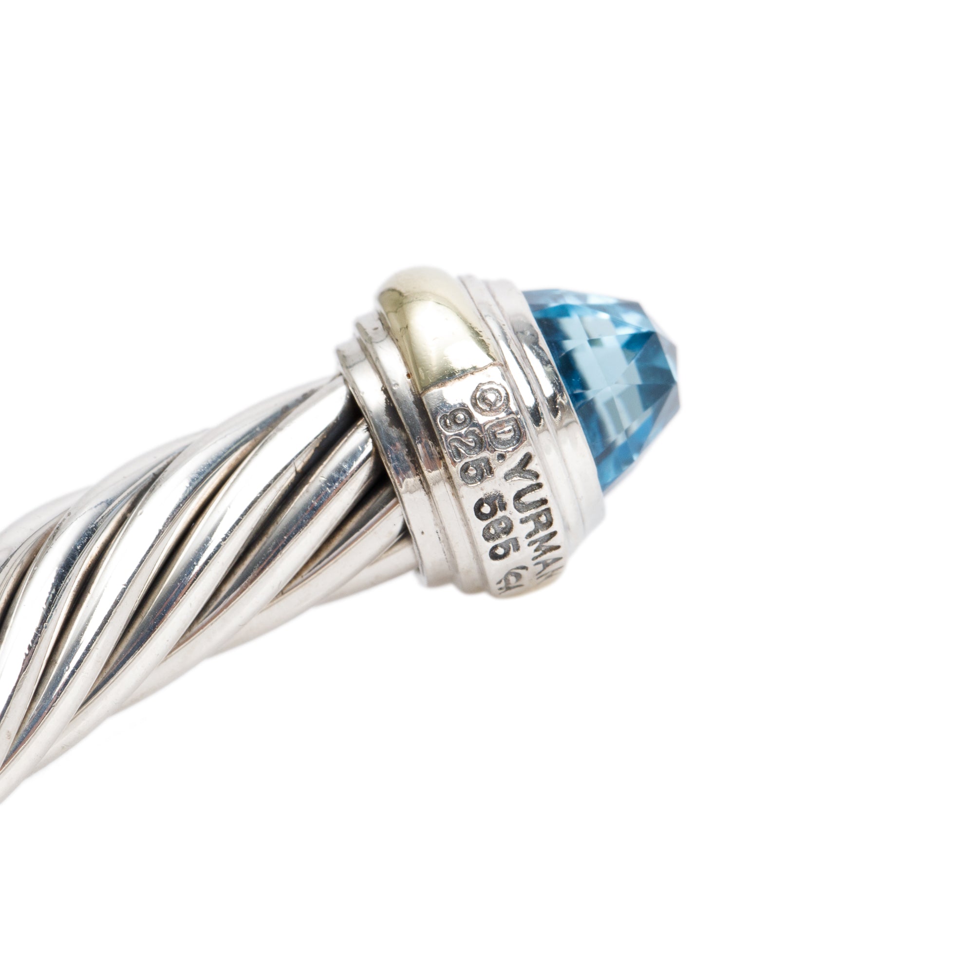 David Yurman Sterling Silver & 14k Yellow Gold Blue Topaz 7 MM Cable Classics Bracelet