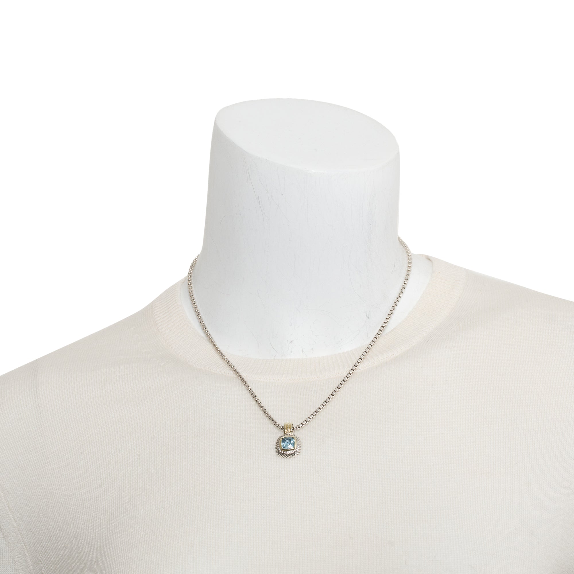 David Yurman Sterling Silver & 14k Yellow Gold Blue Topaz Albion Pendant Necklace