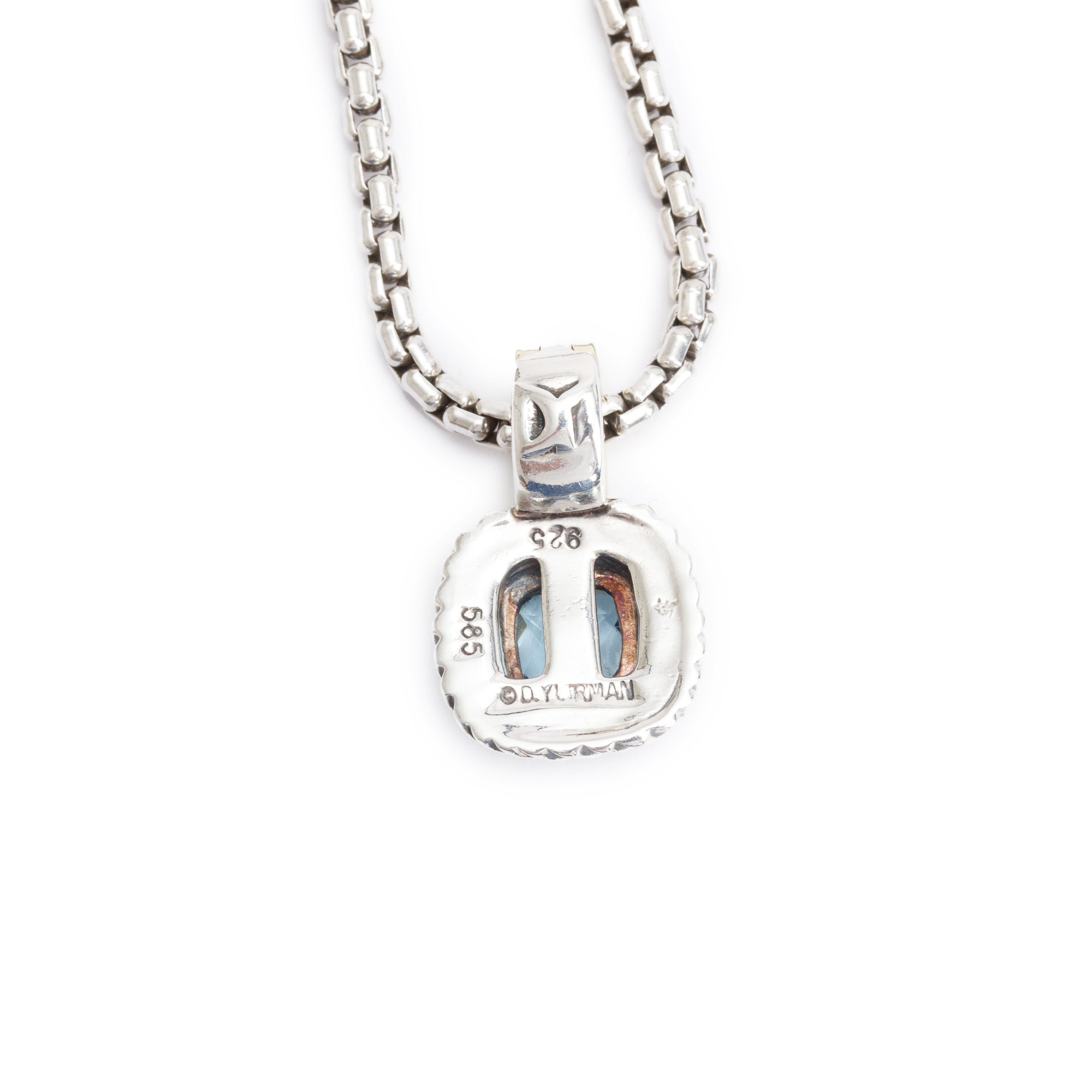 David Yurman Sterling Silver & 14k Yellow Gold Blue Topaz Albion Pendant Necklace