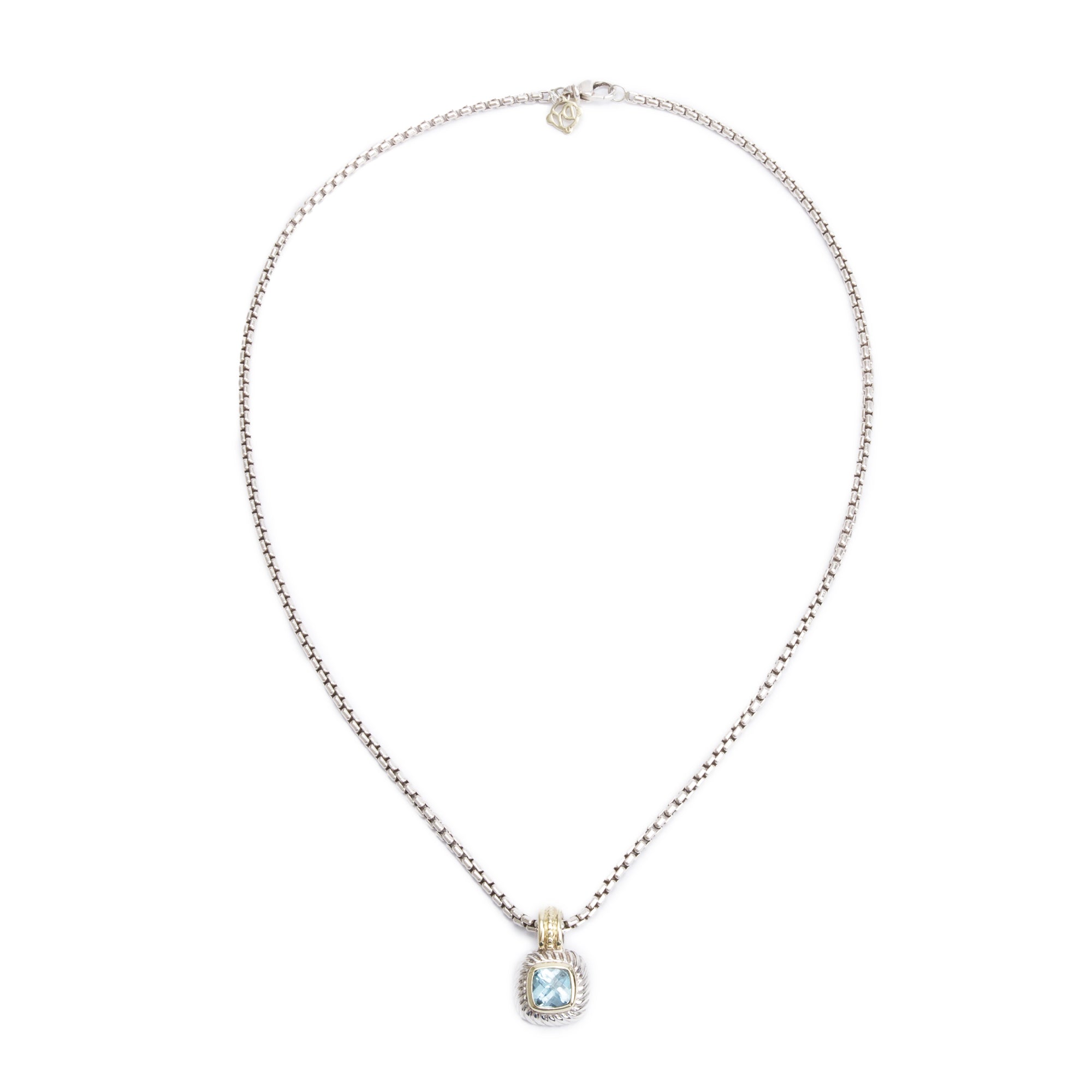David Yurman Sterling Silver & 14k Yellow Gold Blue Topaz Albion Pendant Necklace