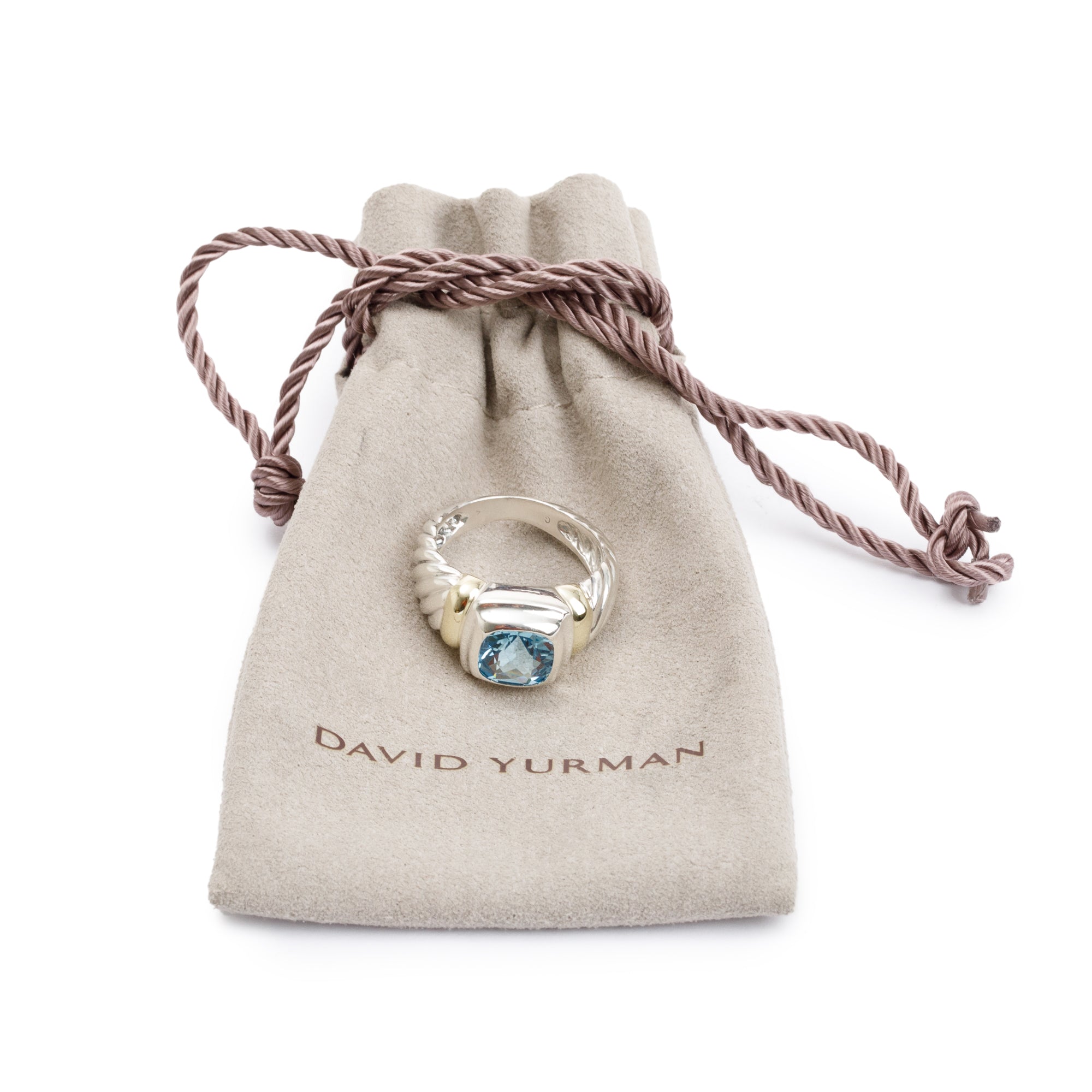 David Yurman Sterling Silver & 14k Yellow Gold Blue Topaz Sculpted Cable Cocktail Ring, Size 6