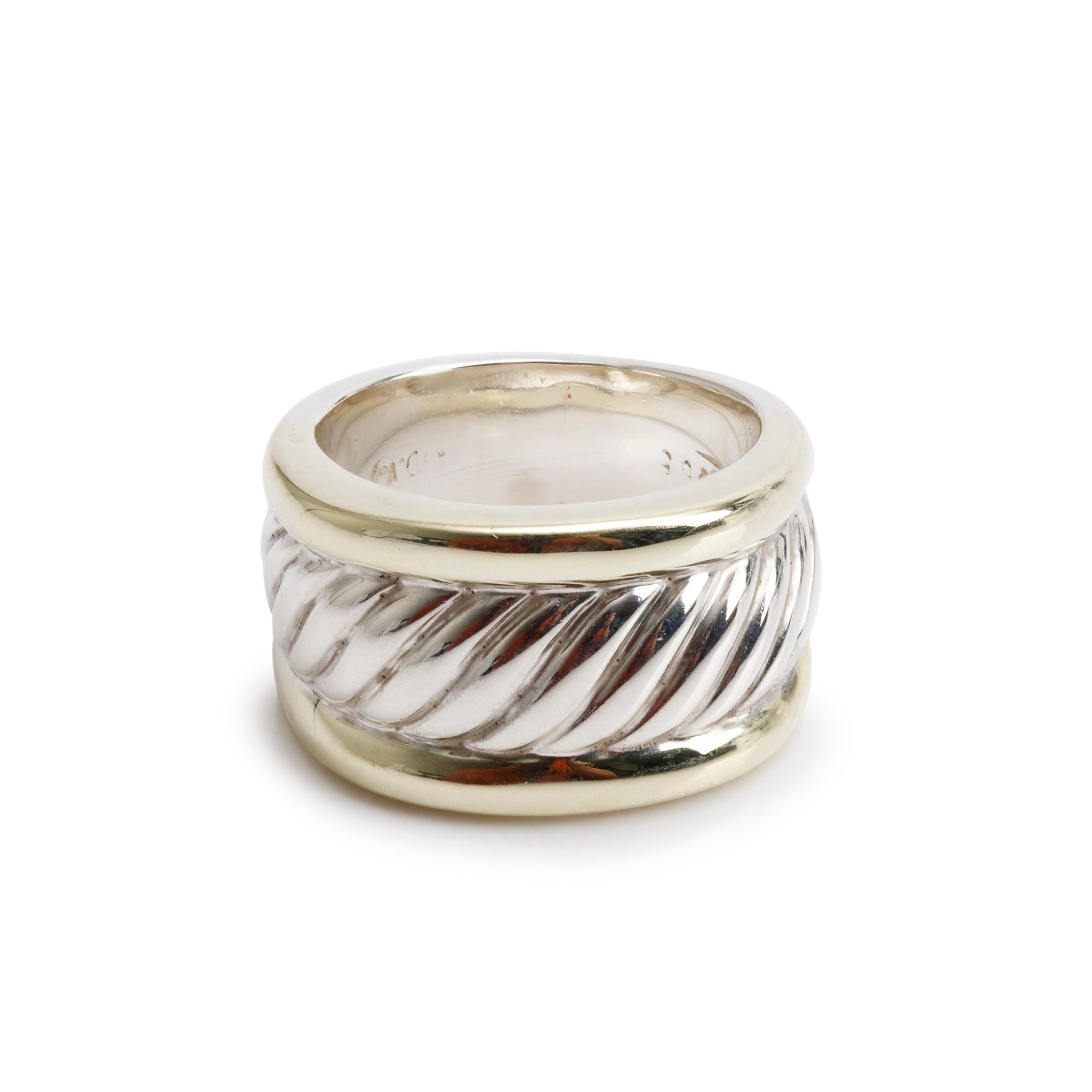David Yurman Sterling Silver & 14k Yellow Gold Cable Classic Cigar Ring, Size 6
