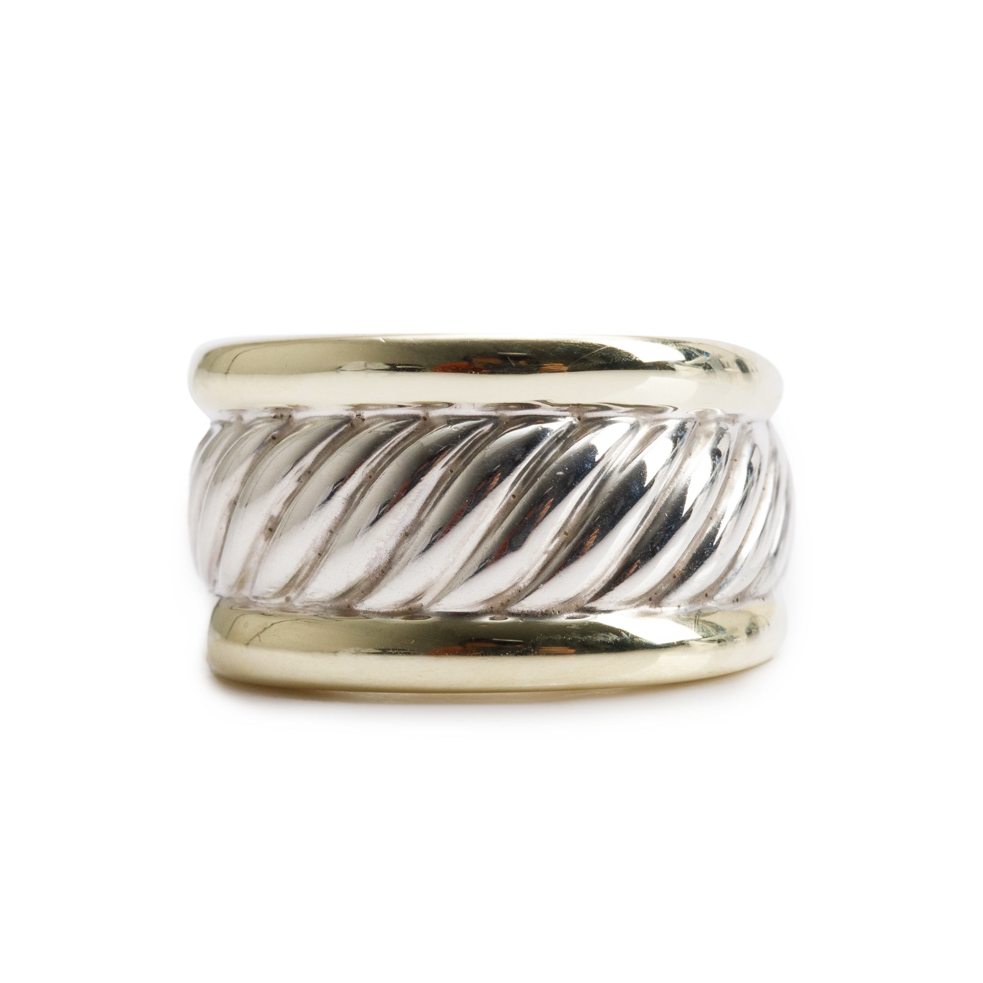 David Yurman Sterling Silver & 14k Yellow Gold Cable Classic Cigar Ring, Size 6