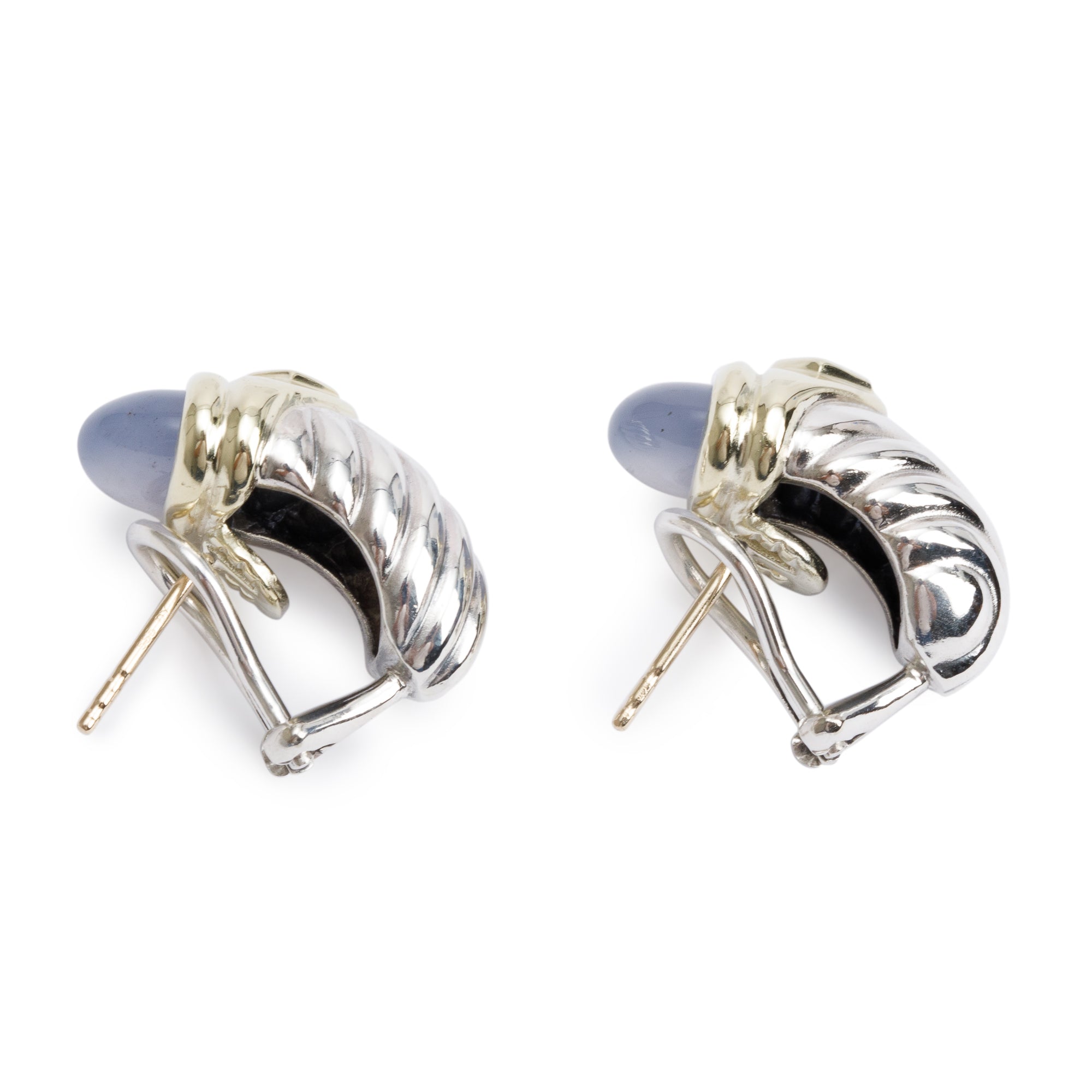 David Yurman Sterling Silver & 14k Yellow Gold Chalcedony & Iolite Cable Shrimp Earrings