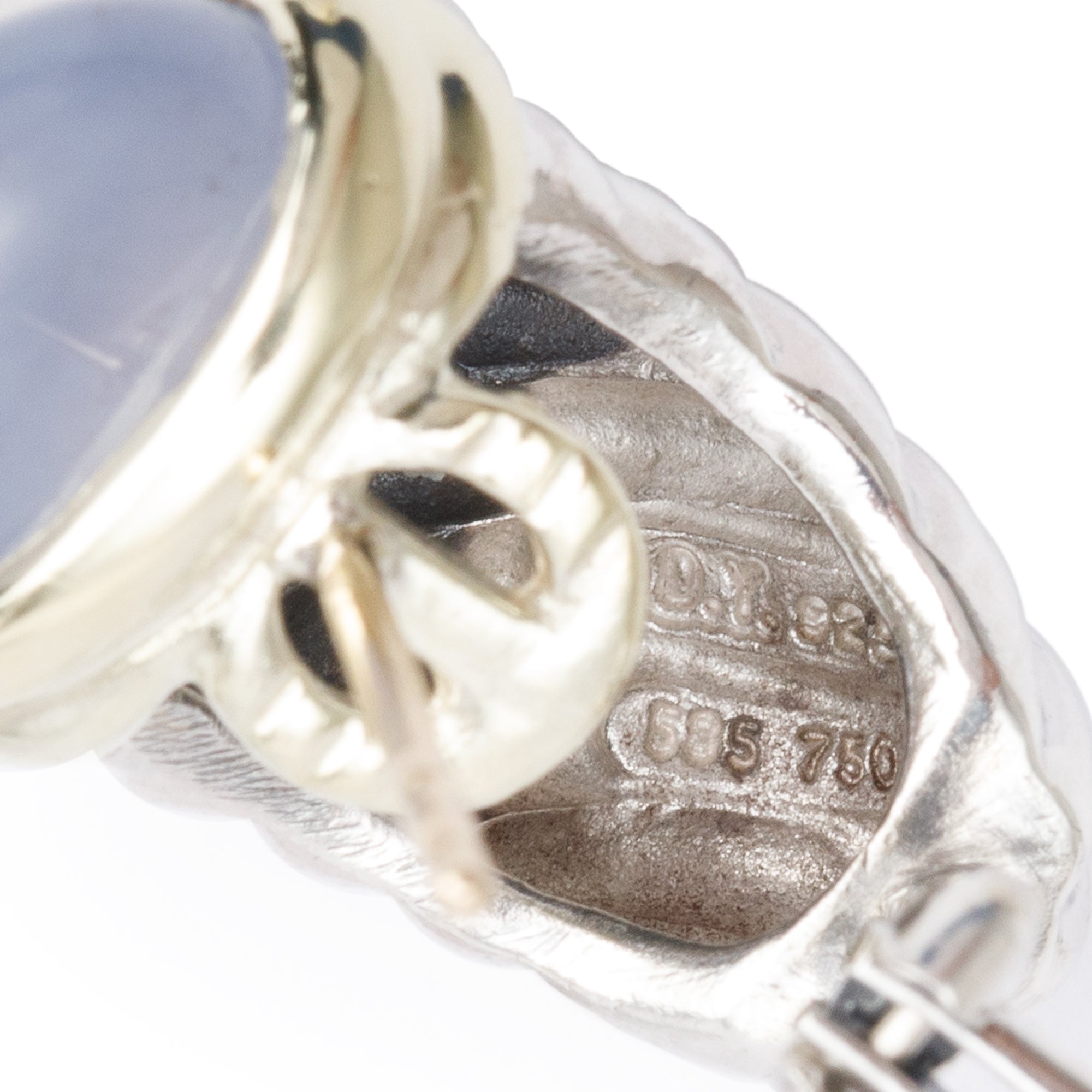 David Yurman Sterling Silver & 14k Yellow Gold Chalcedony & Iolite Cable Shrimp Earrings