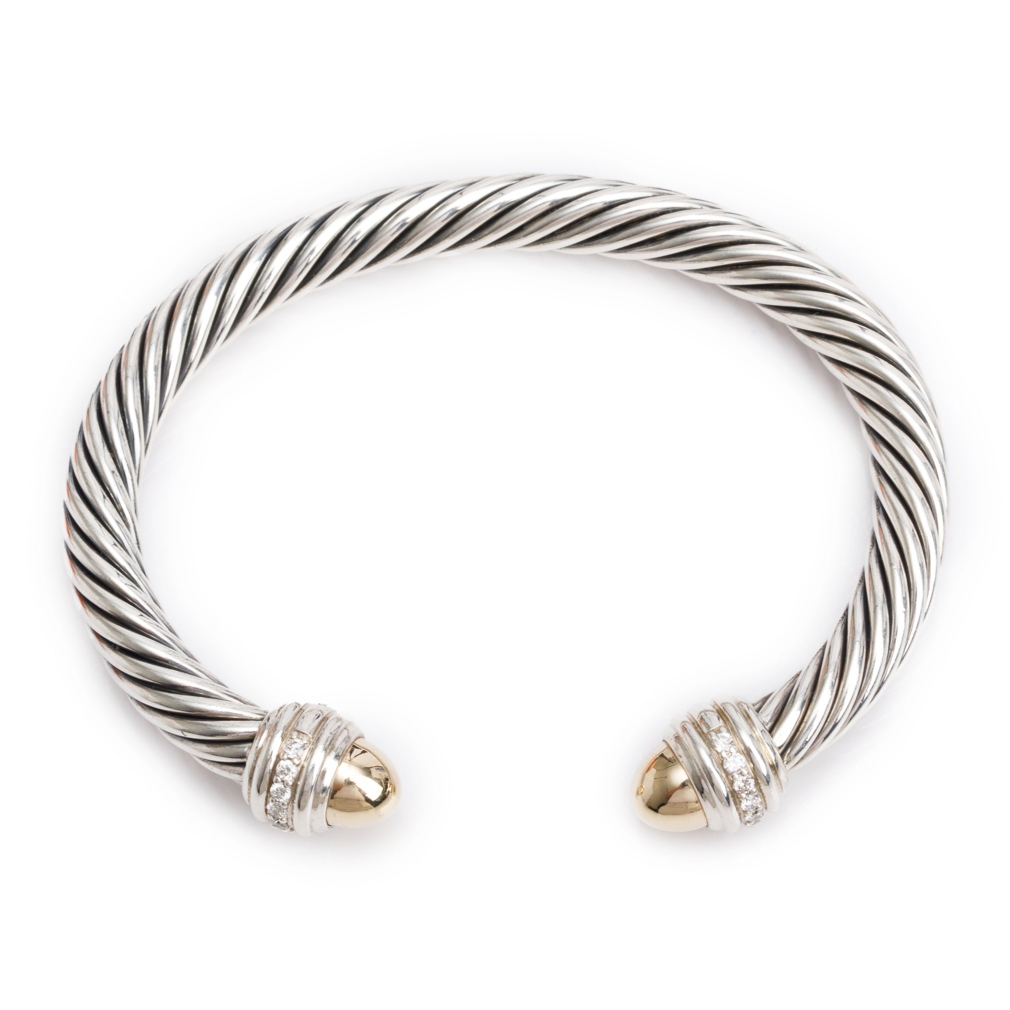 David Yurman Sterling Silver & 14k Yellow Gold Dome Diamond 7 MM Cable Classics Bracelet