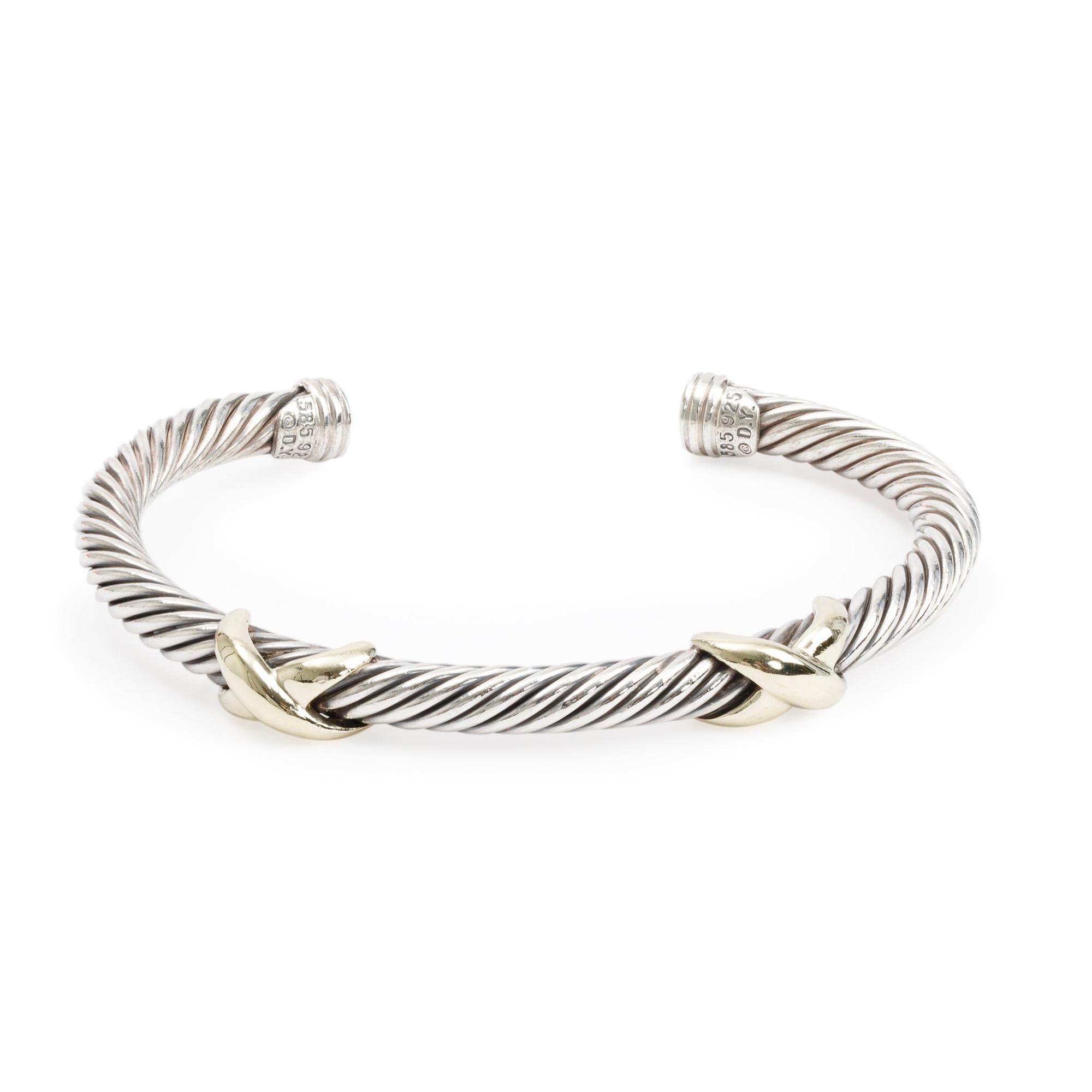 David Yurman Sterling Silver & 14k Yellow Gold Double X Classic 5 MM Cable Bracelet