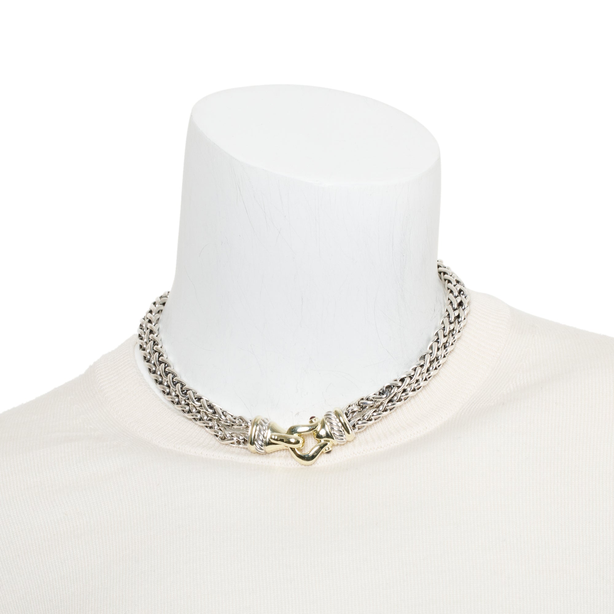 David Yurman Sterling Silver & 14k Yellow Gold Garnet Double Strand Wheat Chain Necklace