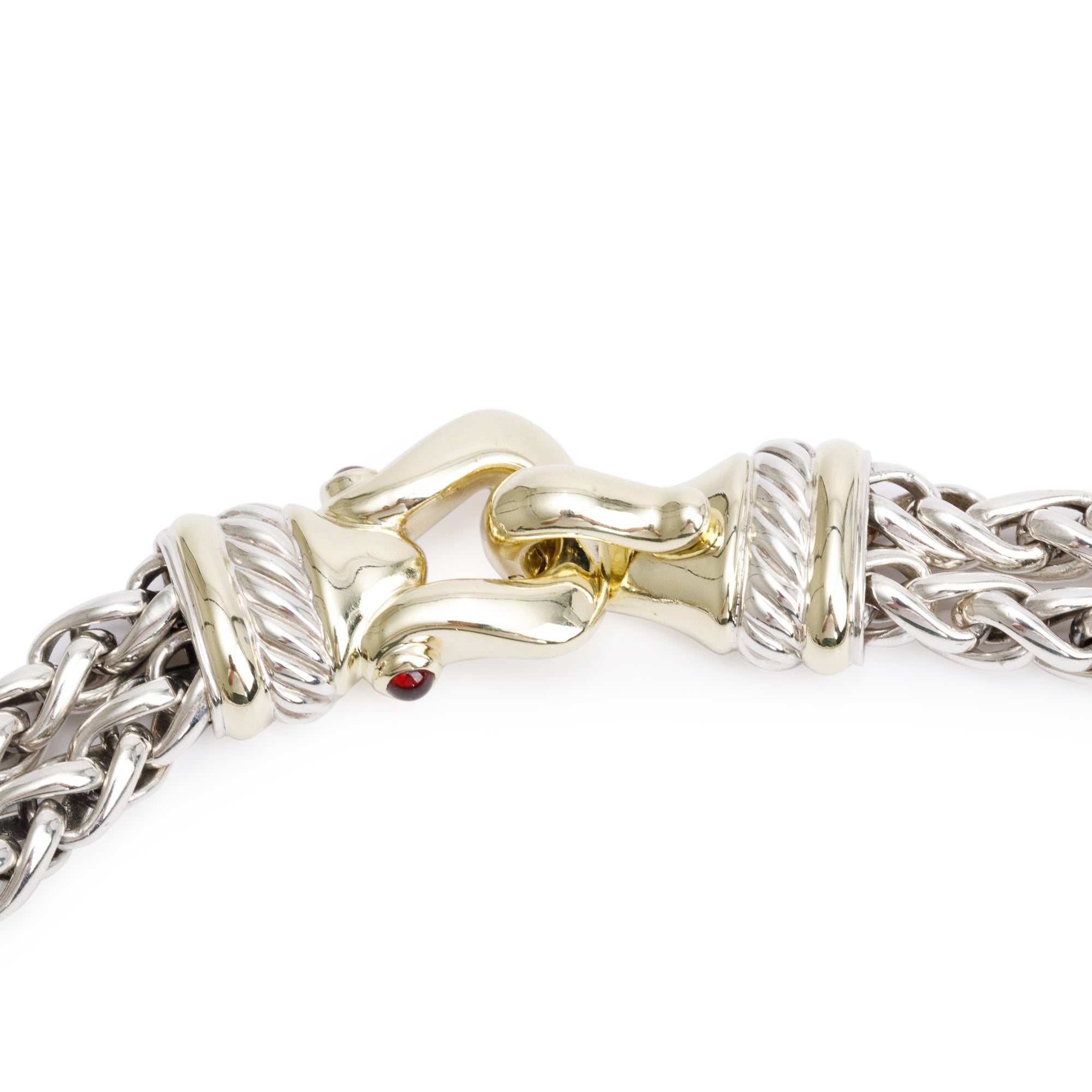 David Yurman Sterling Silver & 14k Yellow Gold Garnet Double Strand Wheat Chain Necklace