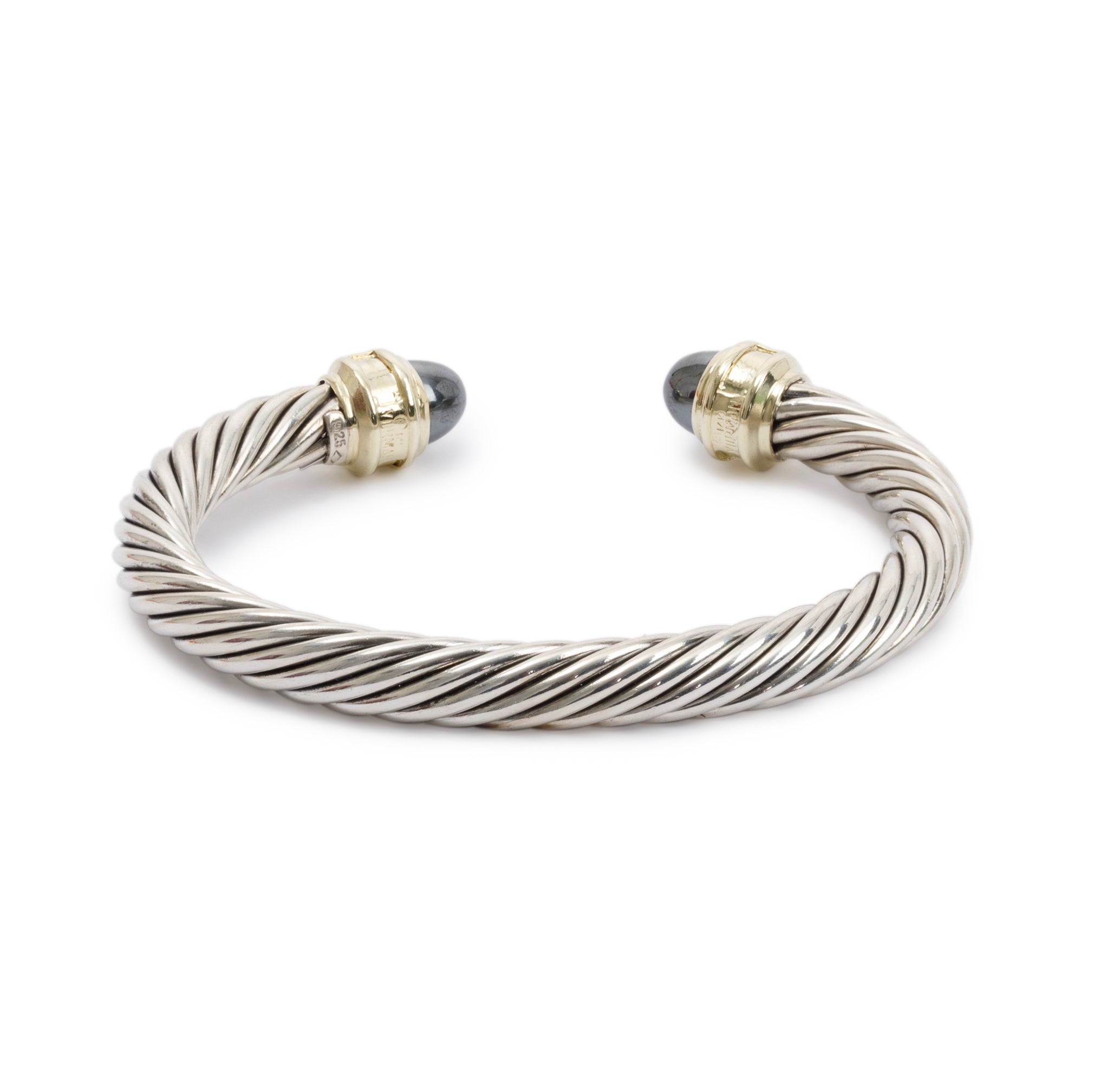 David Yurman Sterling Silver & 14k Yellow Gold Hematite & Rhodolite 7MM Cable Bracelet