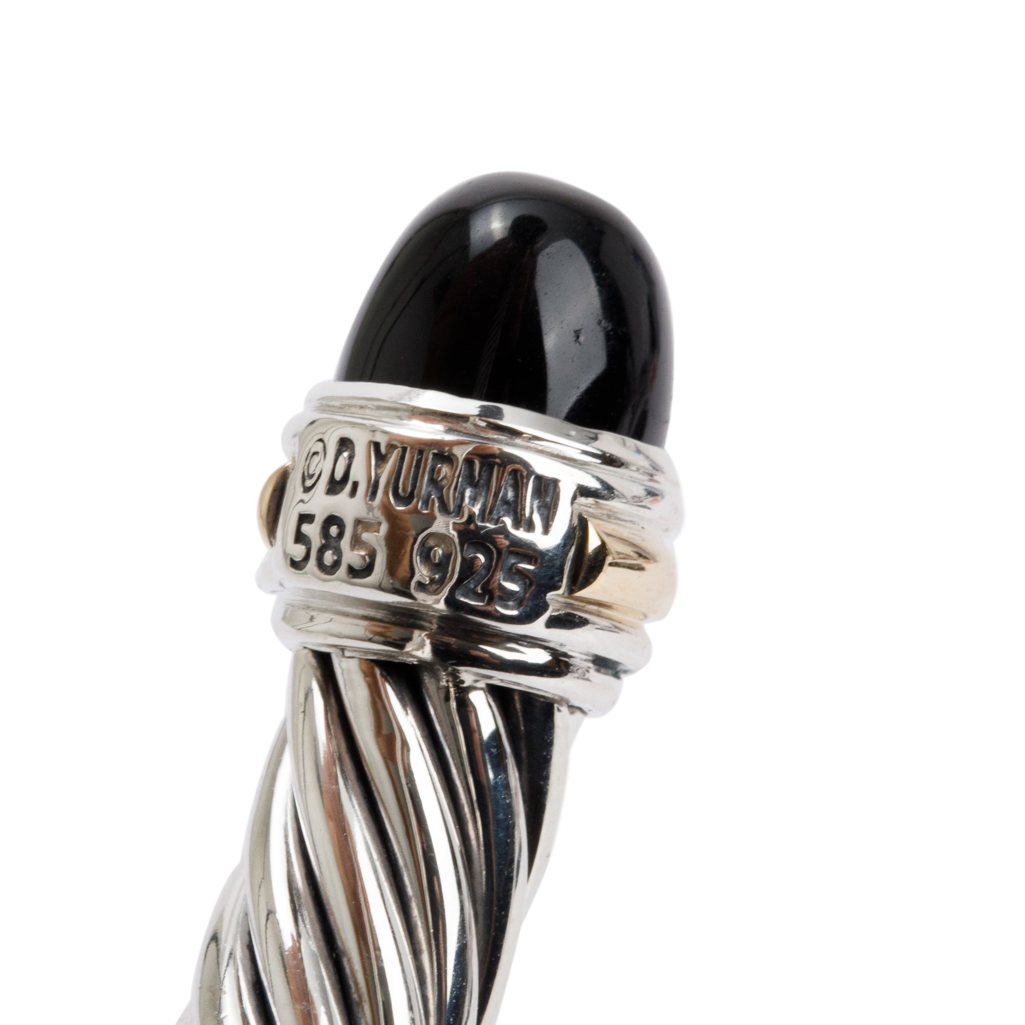 David Yurman Sterling Silver & 14k Yellow Gold Onyx 7 MM Cable Bracelet