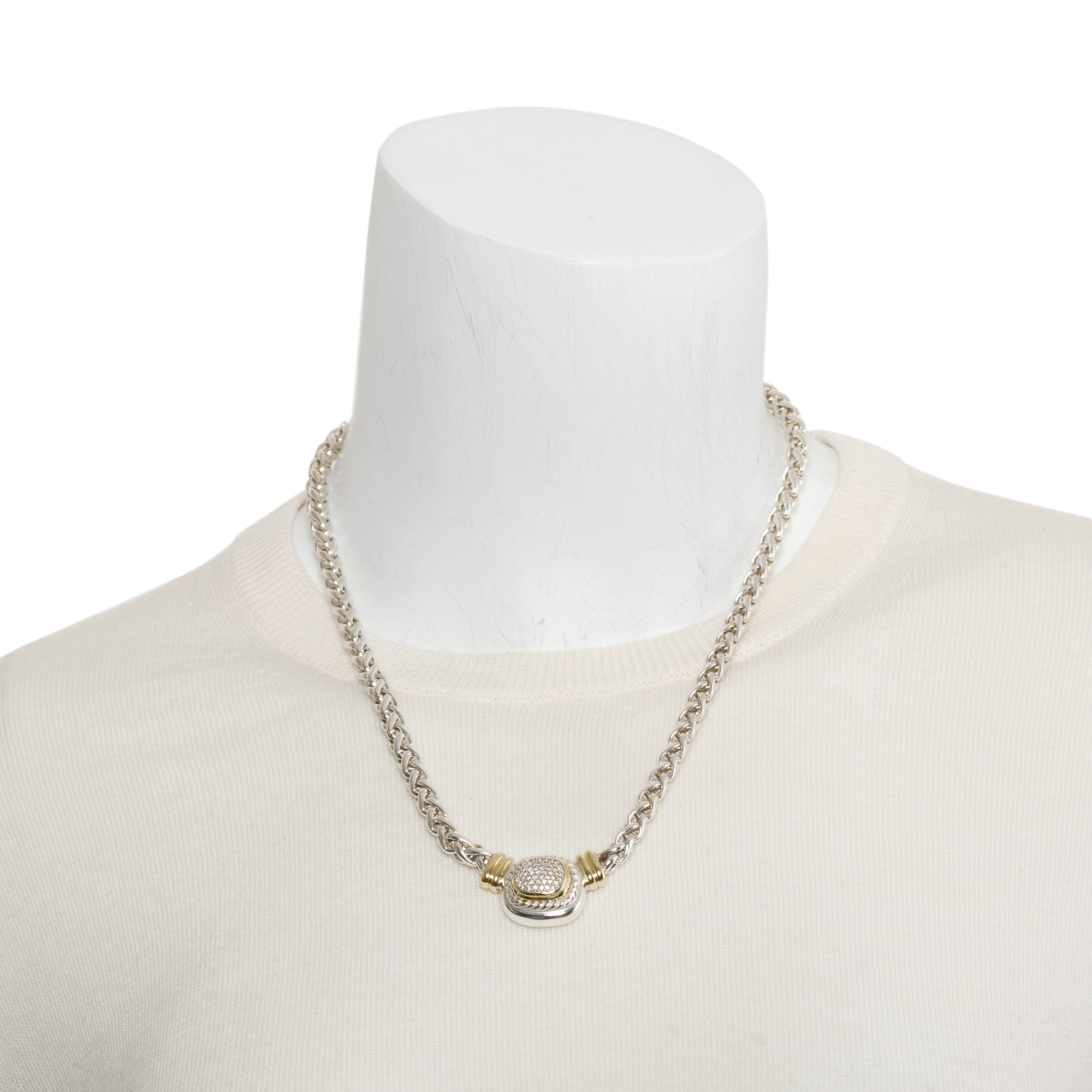 David Yurman Sterling Silver & 14k Yellow Gold Pave Diamond Albion Pendant Necklace