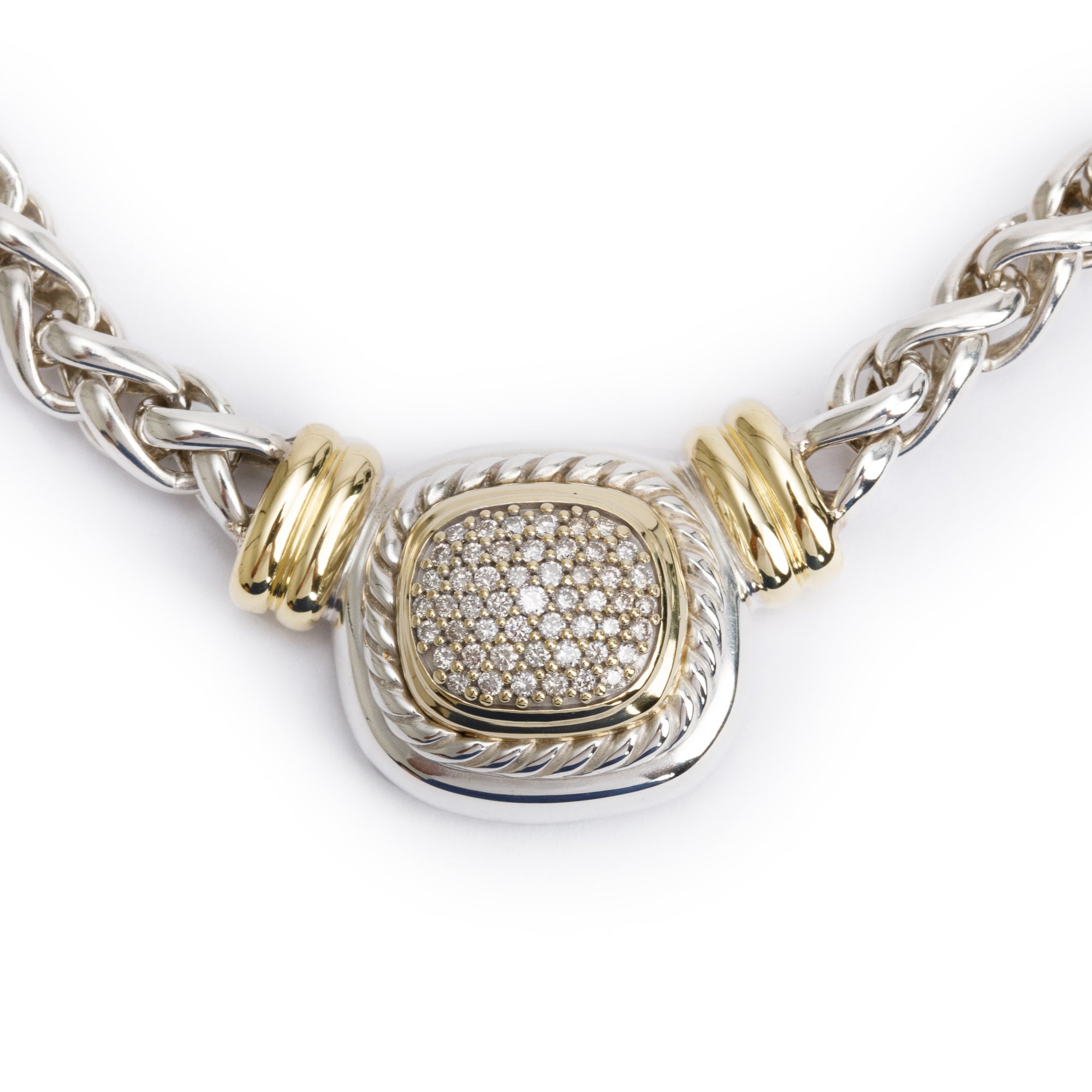David Yurman Sterling Silver & 14k Yellow Gold Pave Diamond Albion Pendant Necklace