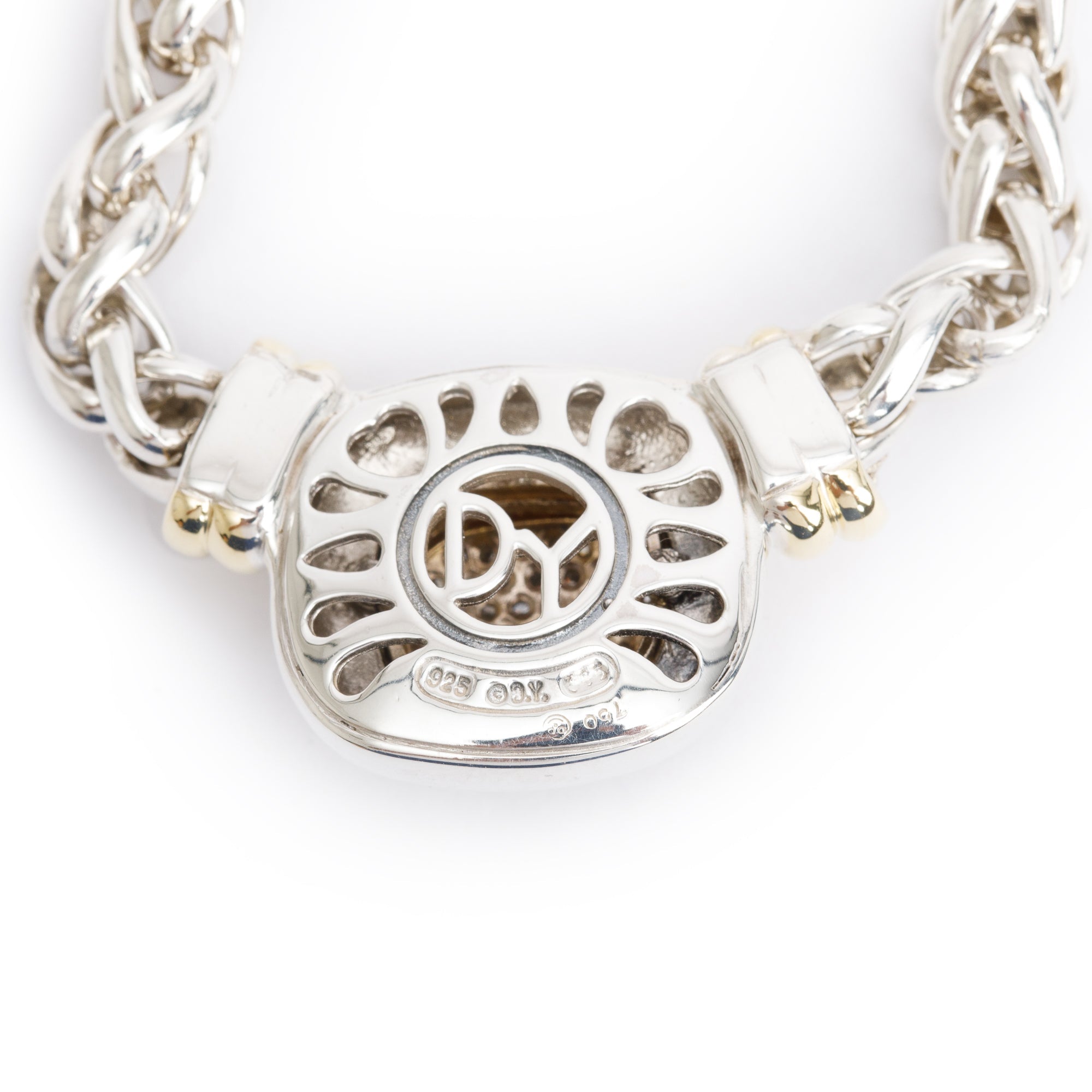 David Yurman Sterling Silver & 14k Yellow Gold Pave Diamond Albion Pendant Necklace