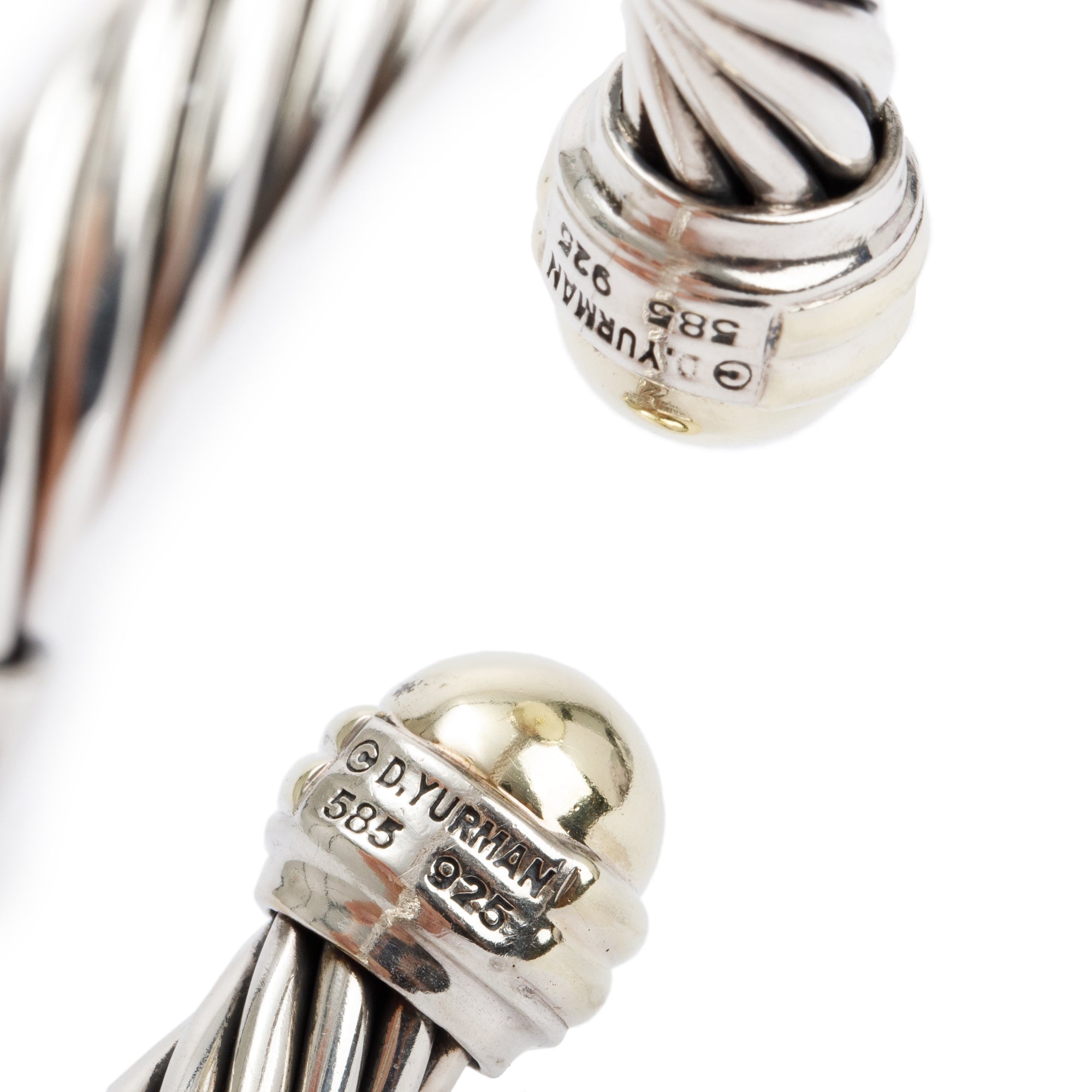 David Yurman Sterling Silver & 14k Yellow Gold Pearl 10MM Cable Cuff Bracelet