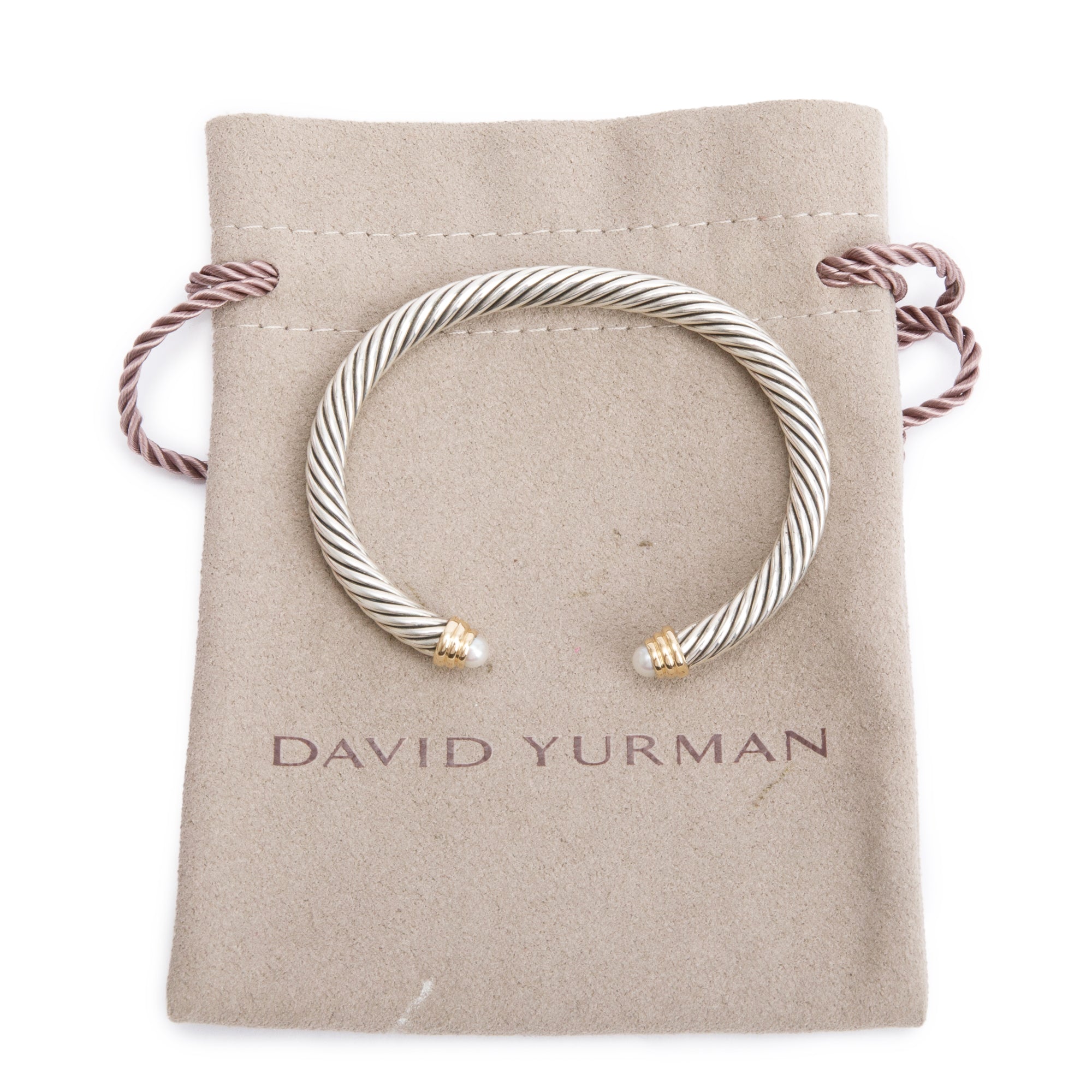 David Yurman Sterling Silver & 14k Yellow Gold Pearl 5 MM Cable Classics Bracelet