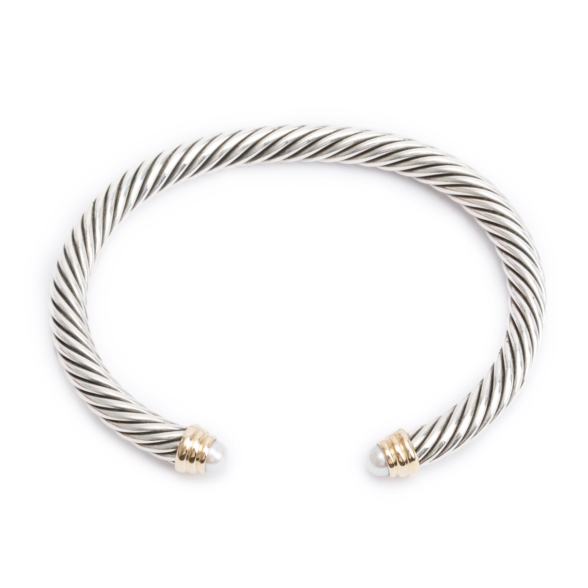 David Yurman Sterling Silver & 14k Yellow Gold Pearl 5 MM Cable Classics Bracelet