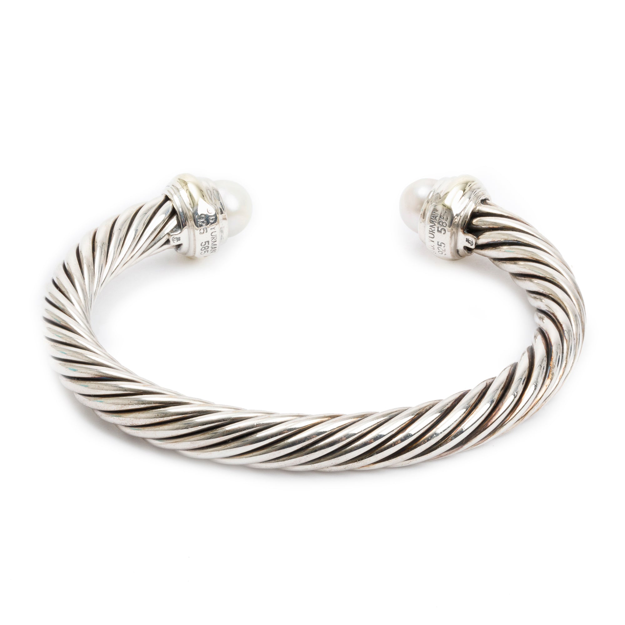 David Yurman Sterling Silver & 14k Yellow Gold Pearl 7 MM Cable Classics Bracelet