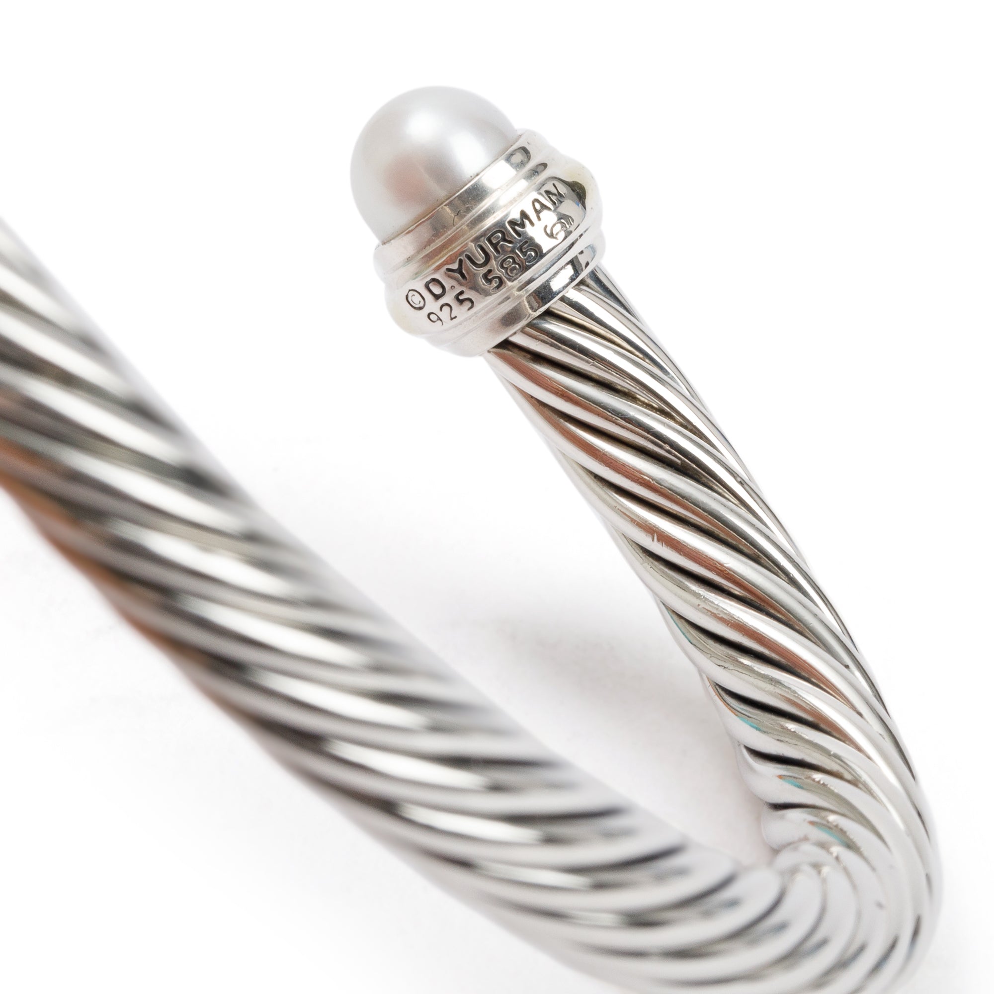 David Yurman Sterling Silver & 14k Yellow Gold Pearl 7 MM Cable Classics Bracelet