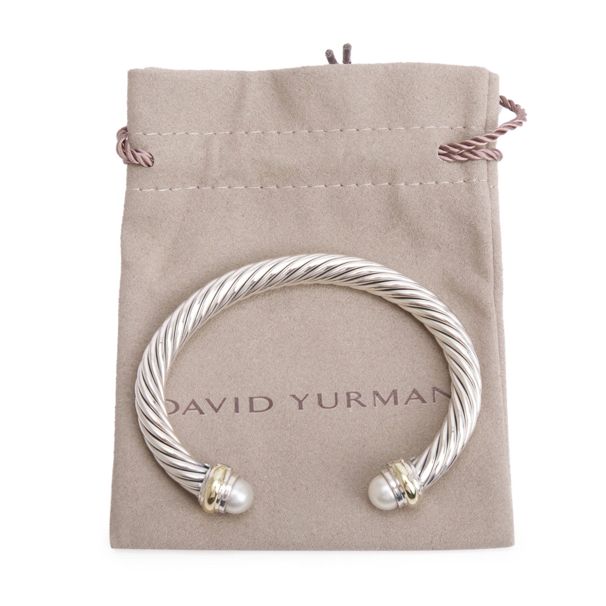 David Yurman Sterling Silver & 14k Yellow Gold Pearl 7 MM Cable Classics Bracelet