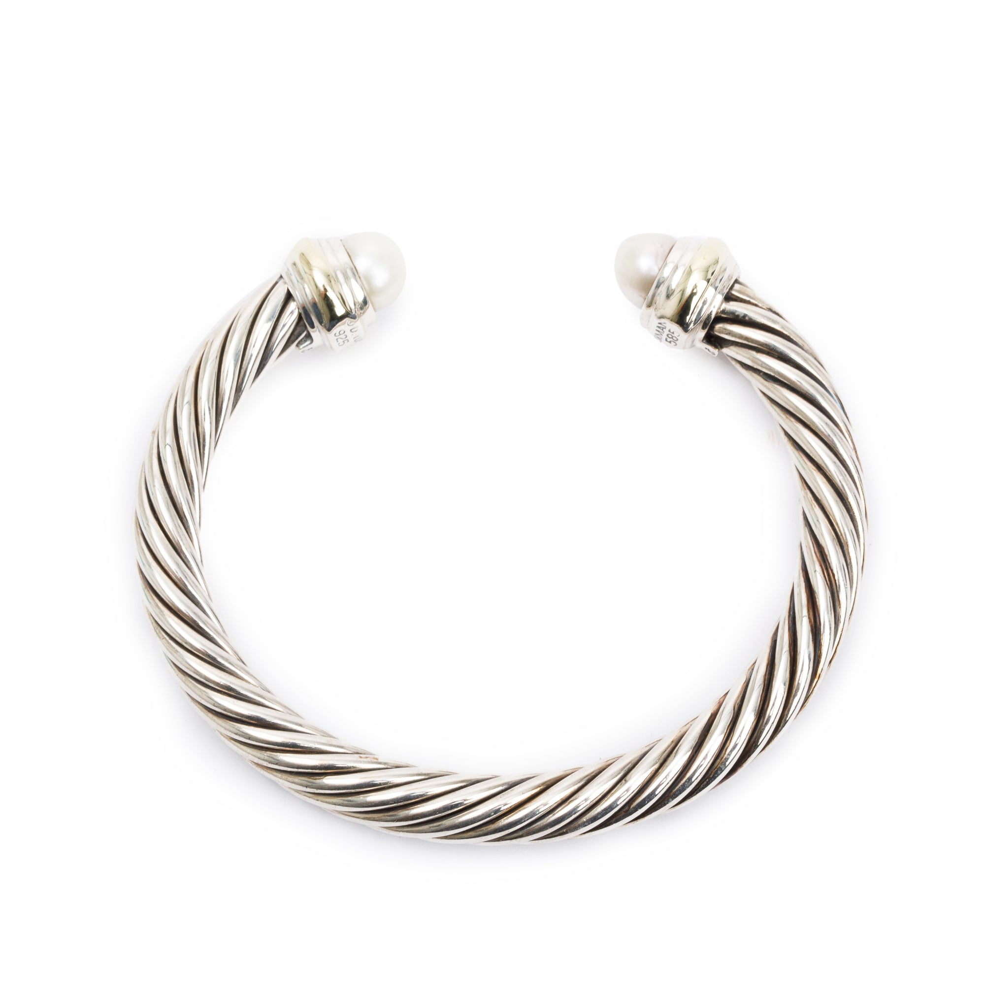 David Yurman Sterling Silver & 14k Yellow Gold Pearl 7 MM Cable Classics Bracelet