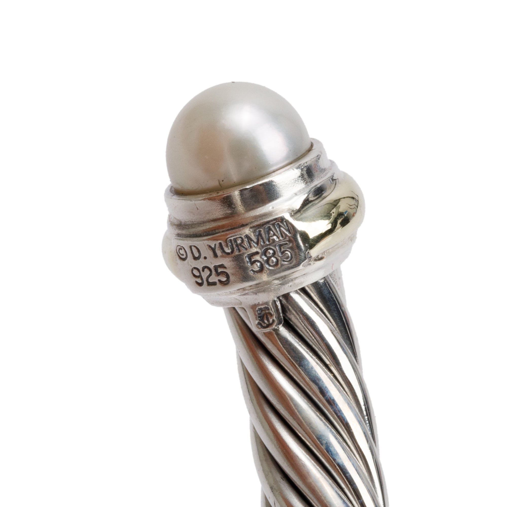 David Yurman Sterling Silver & 14k Yellow Gold Pearl 7 MM Cable Classics Bracelet