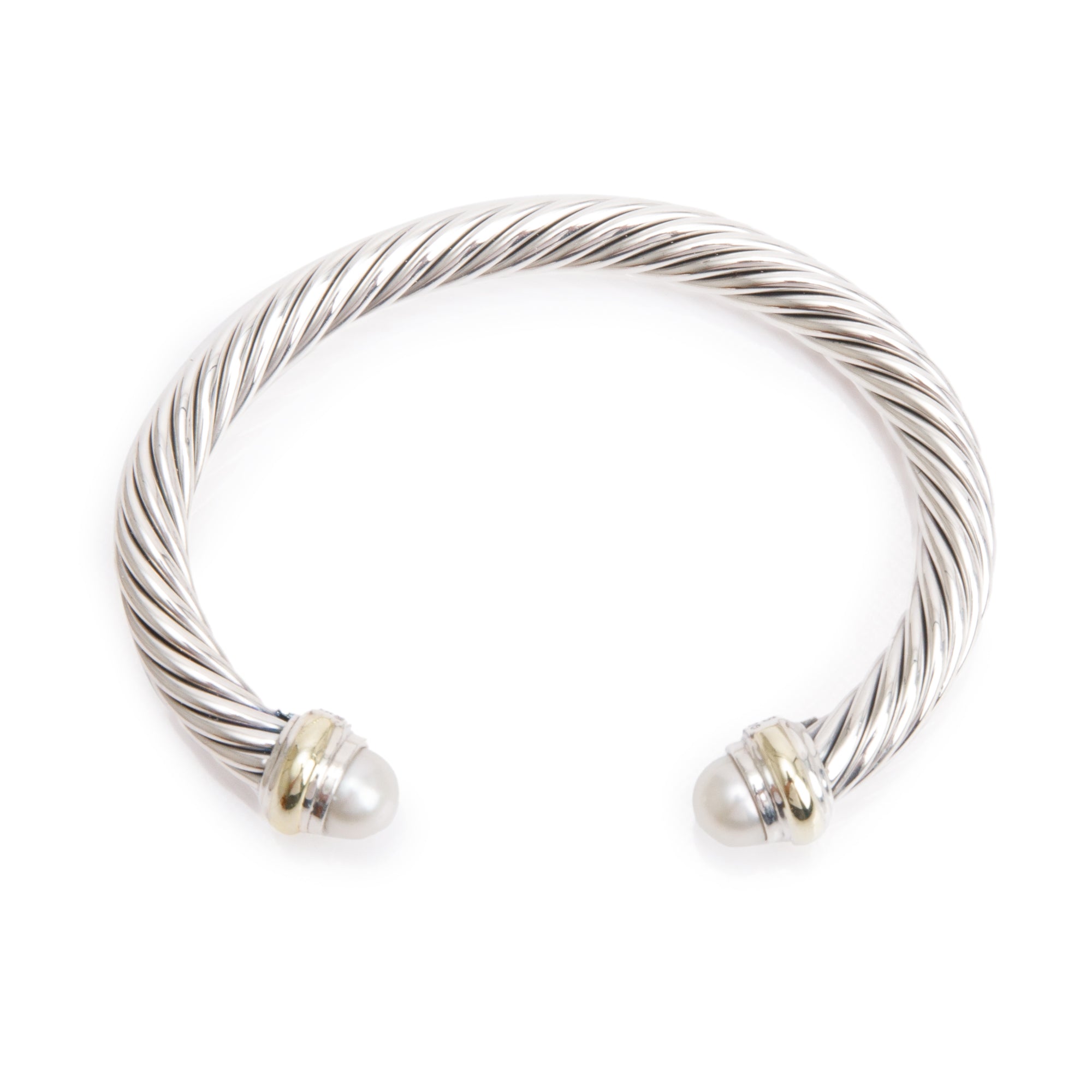 David Yurman Sterling Silver & 14k Yellow Gold Pearl 7 MM Cable Classics Bracelet