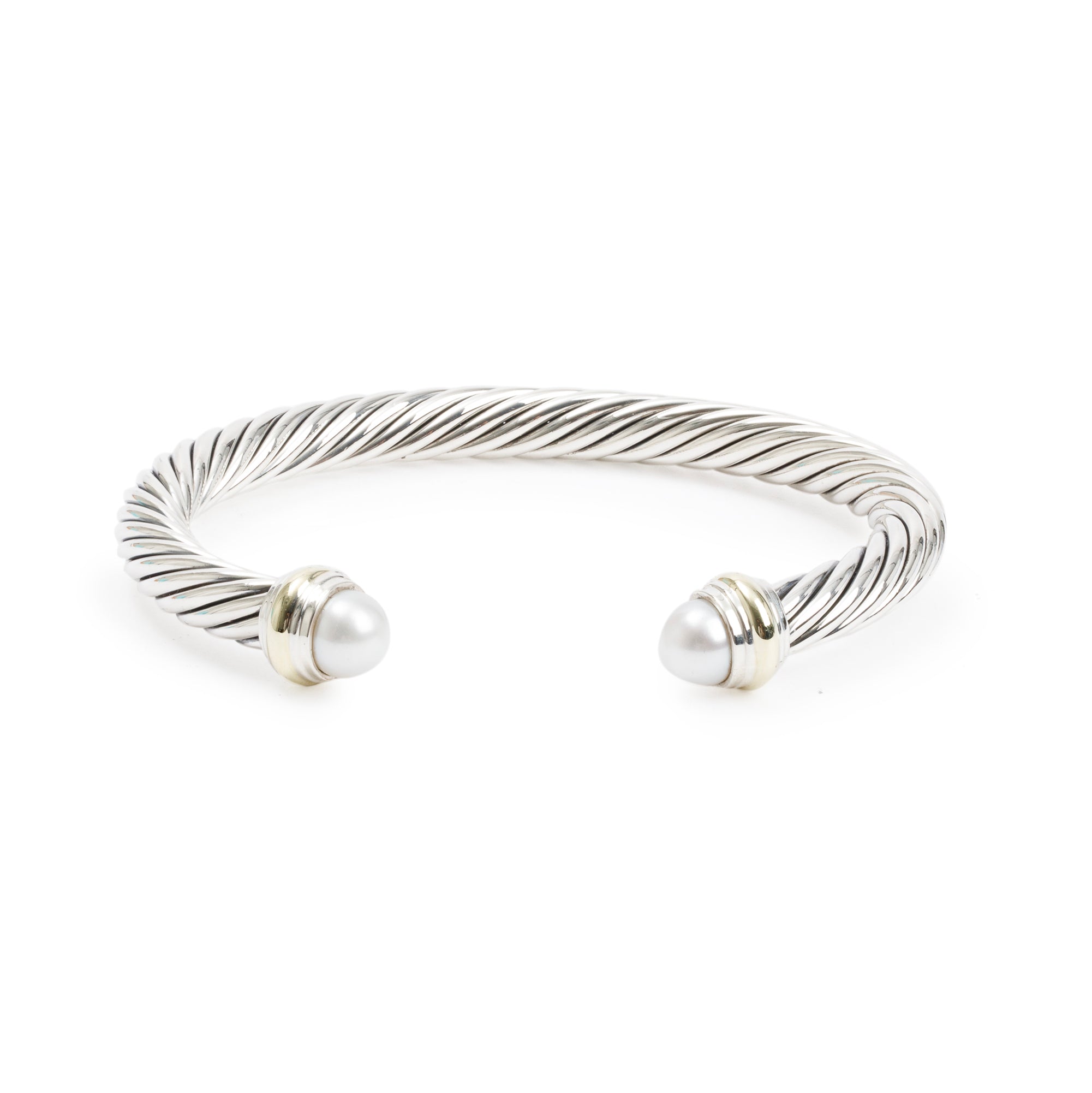 David Yurman Sterling Silver & 14k Yellow Gold Pearl 7 MM Cable Classics Bracelet