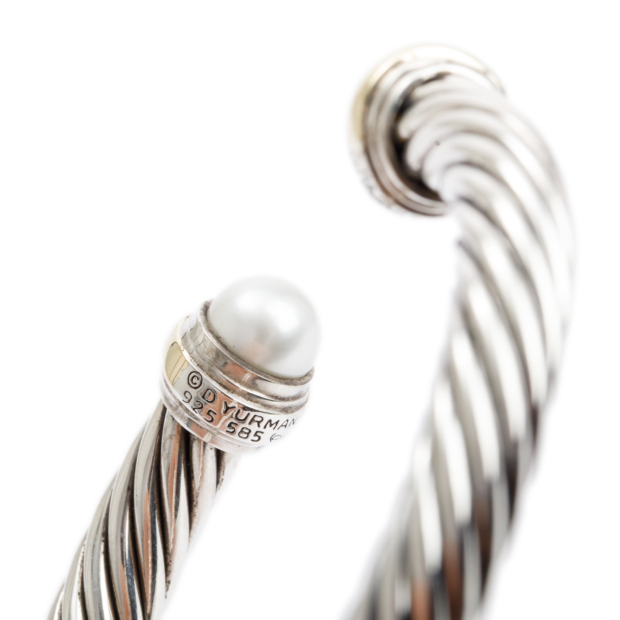 David Yurman Sterling Silver & 14k Yellow Gold Pearl 7MM Cable Classics Bracelet