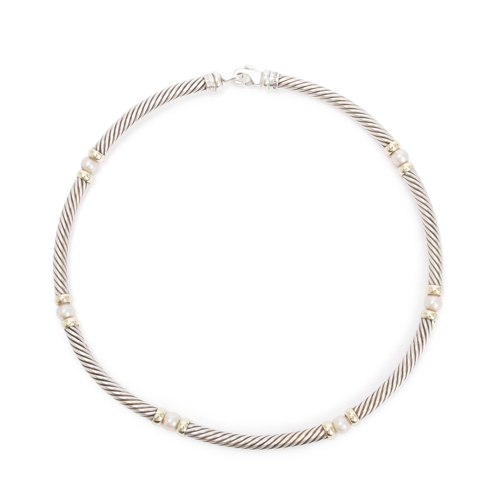 David Yurman Sterling Silver & 14k Yellow Gold Pearl Metro Station Collar Necklace