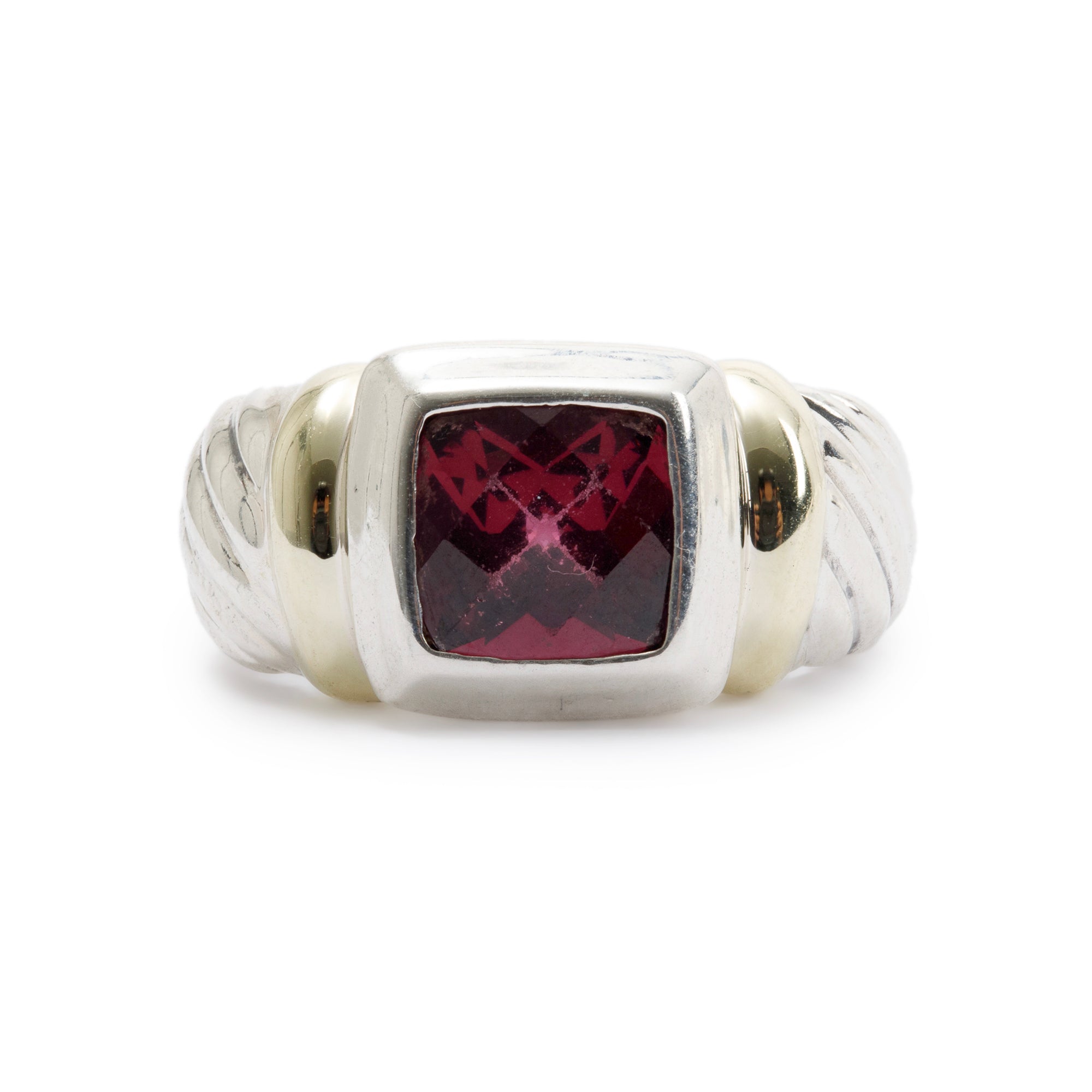 David Yurman Sterling Silver & 14k Yellow Gold Rhodolite Noblesse Cocktail Ring