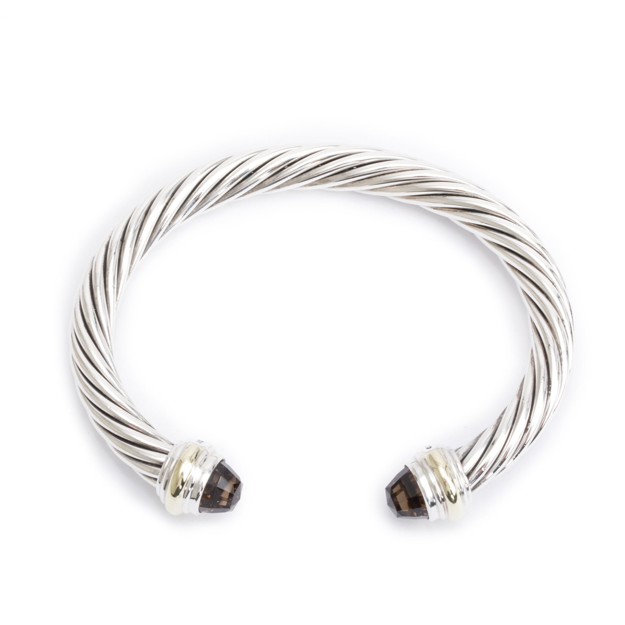 David Yurman Sterling Silver & 14k Yellow Gold Smoky Quartz 7 MM Cable Classics Bracelet