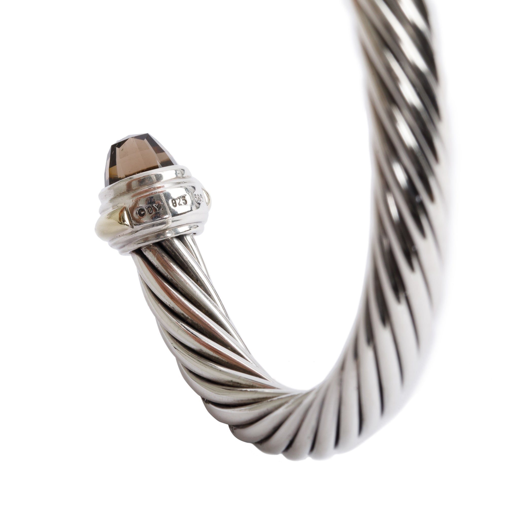 David Yurman Sterling Silver & 14k Yellow Gold Smoky Quartz 7 MM Cable Classics Bracelet