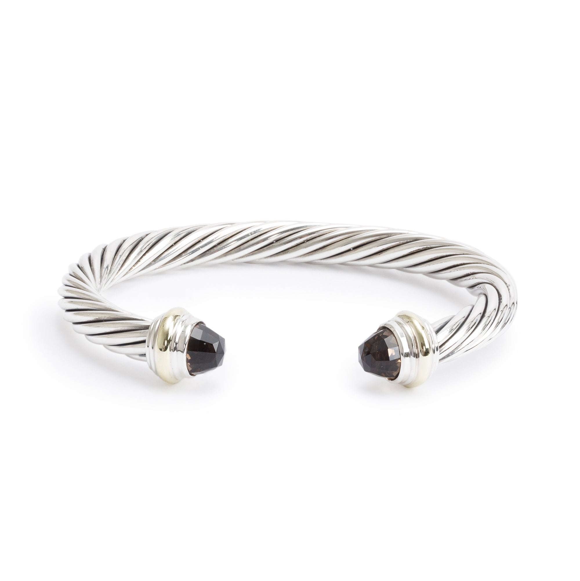 David Yurman Sterling Silver & 14k Yellow Gold Smoky Quartz 7 MM Cable Classics Bracelet