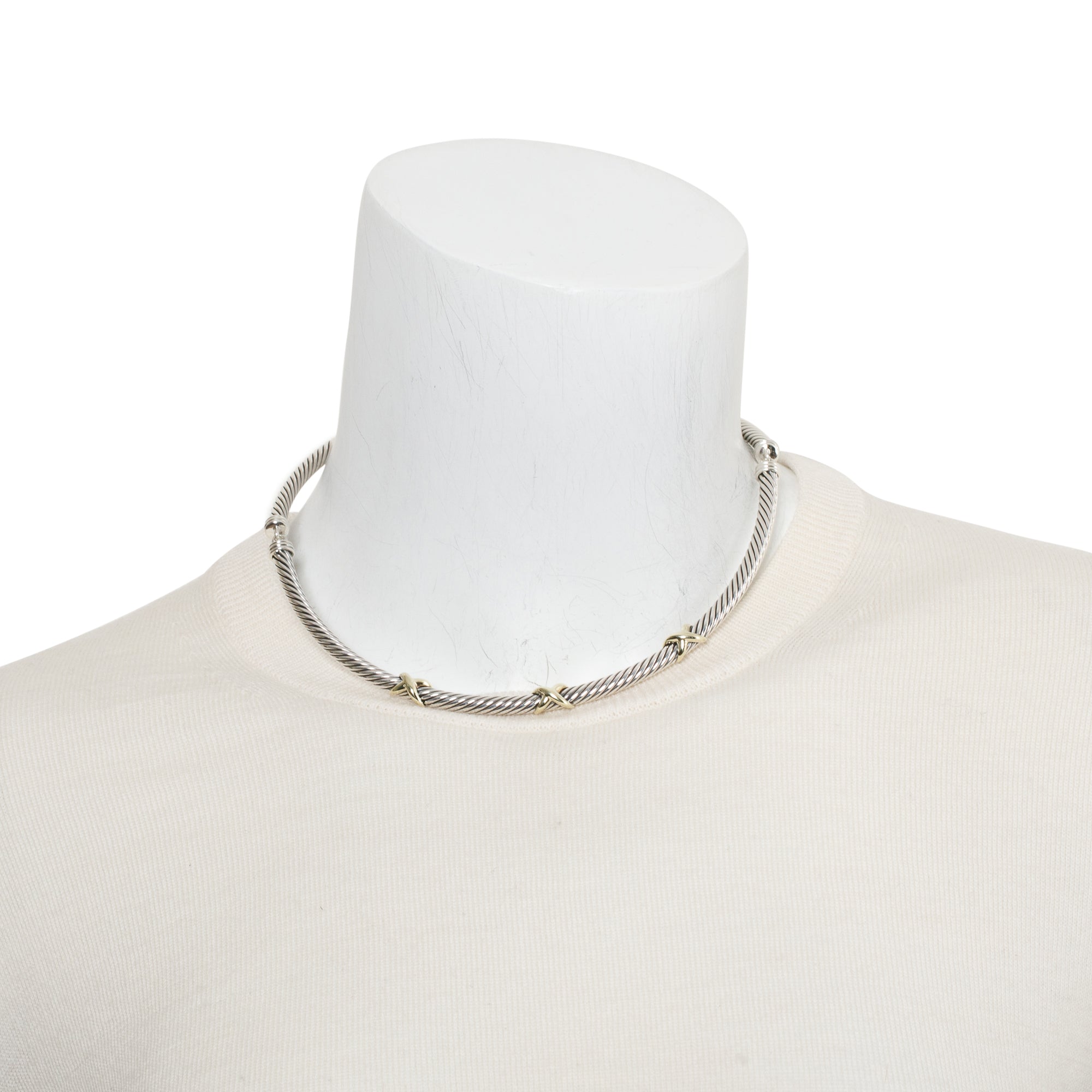 David Yurman Sterling Silver & 14k Yellow Gold Triple X Cable Collar Necklace