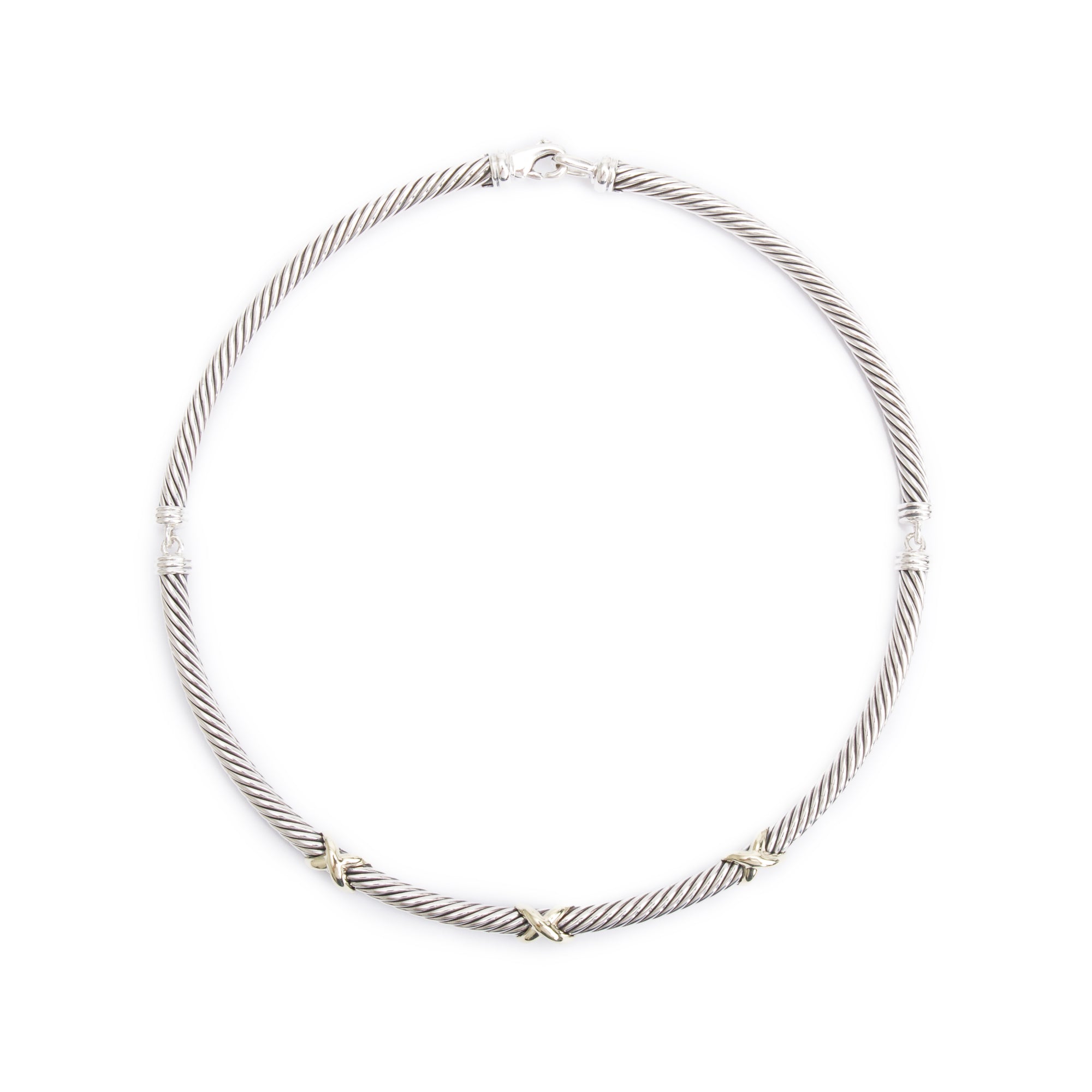 David Yurman Sterling Silver & 14k Yellow Gold Triple X Cable Collar Necklace