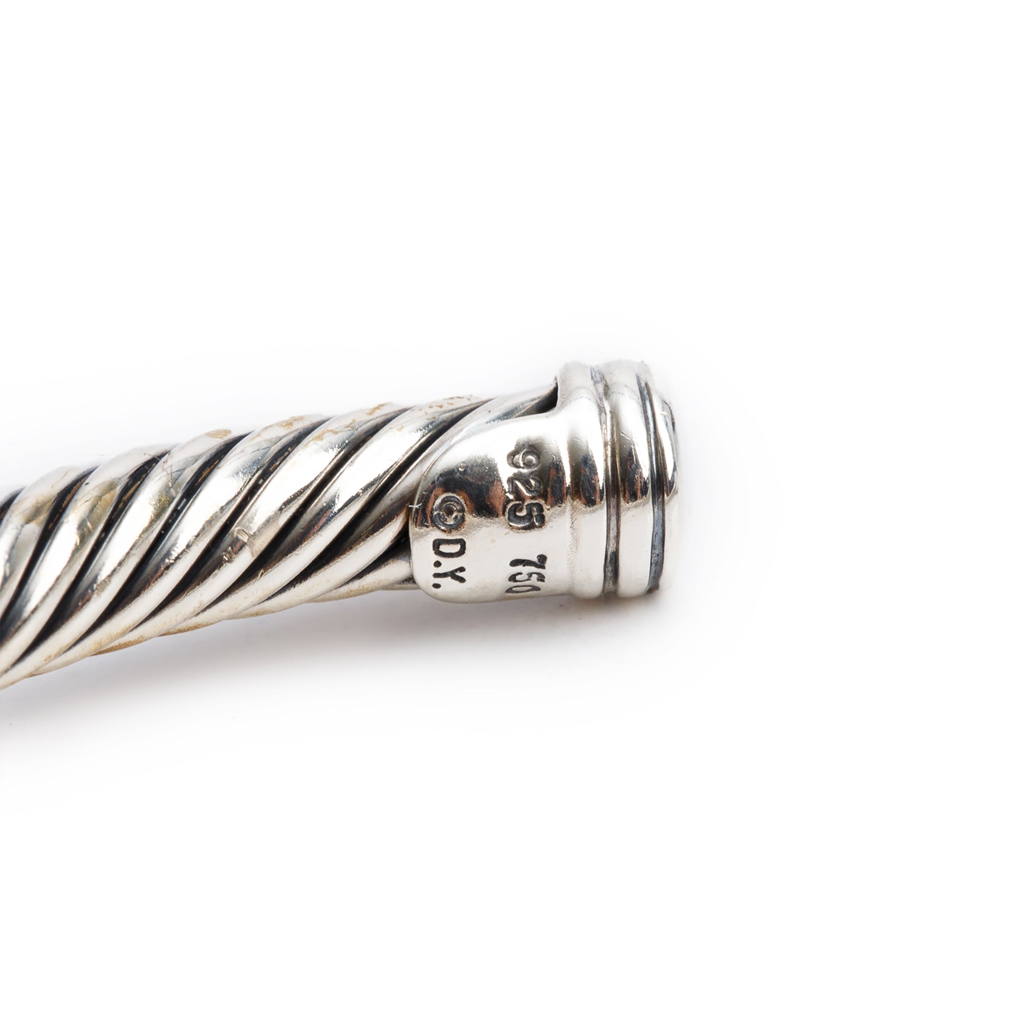 David Yurman Sterling Silver & 18k White Gold Pave Diamond Station 5 MM Cable Cuff Bracelet